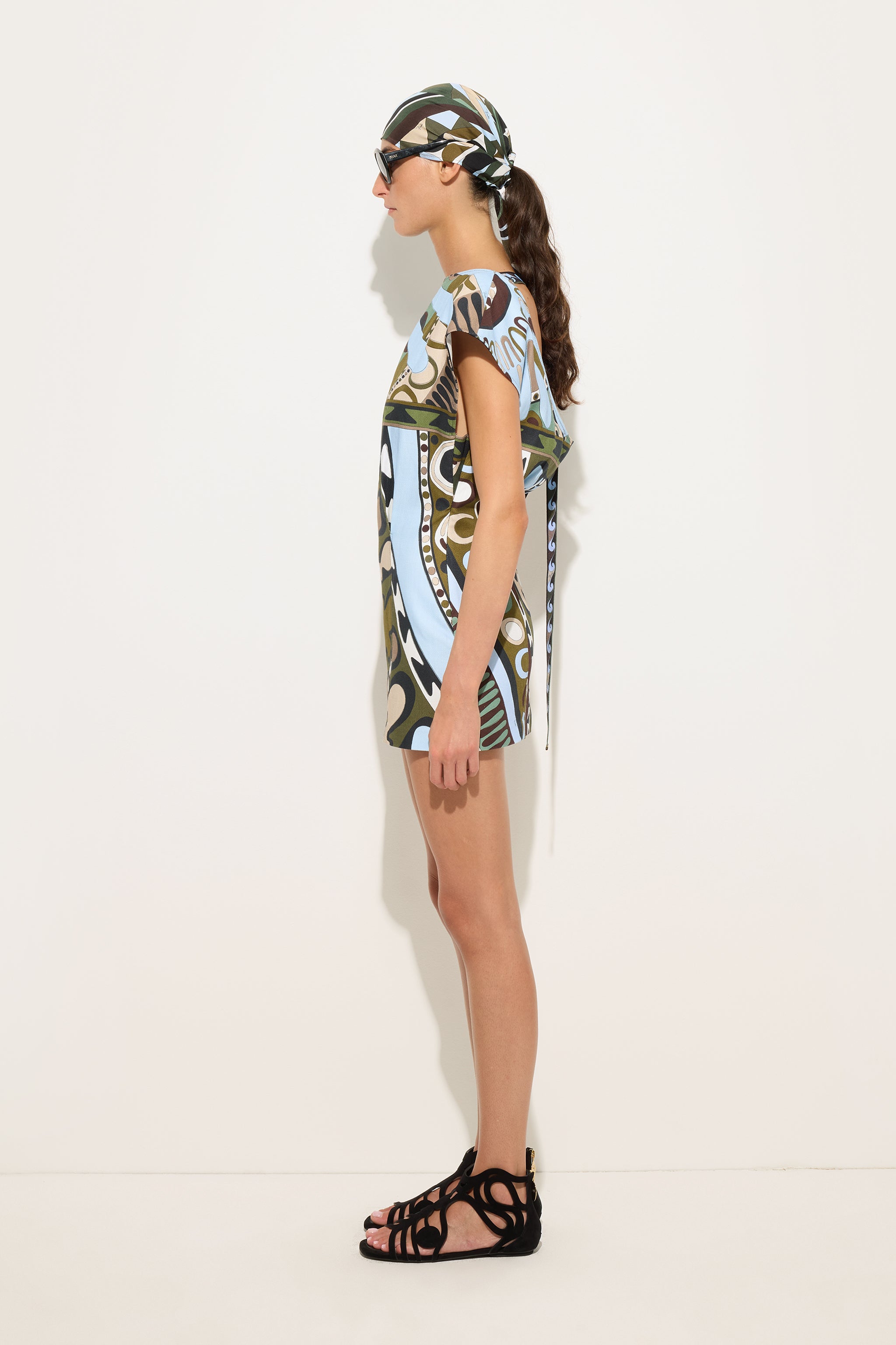 Emilio Pucci Robe Panama Coton Lin Kaki Blue Soleil