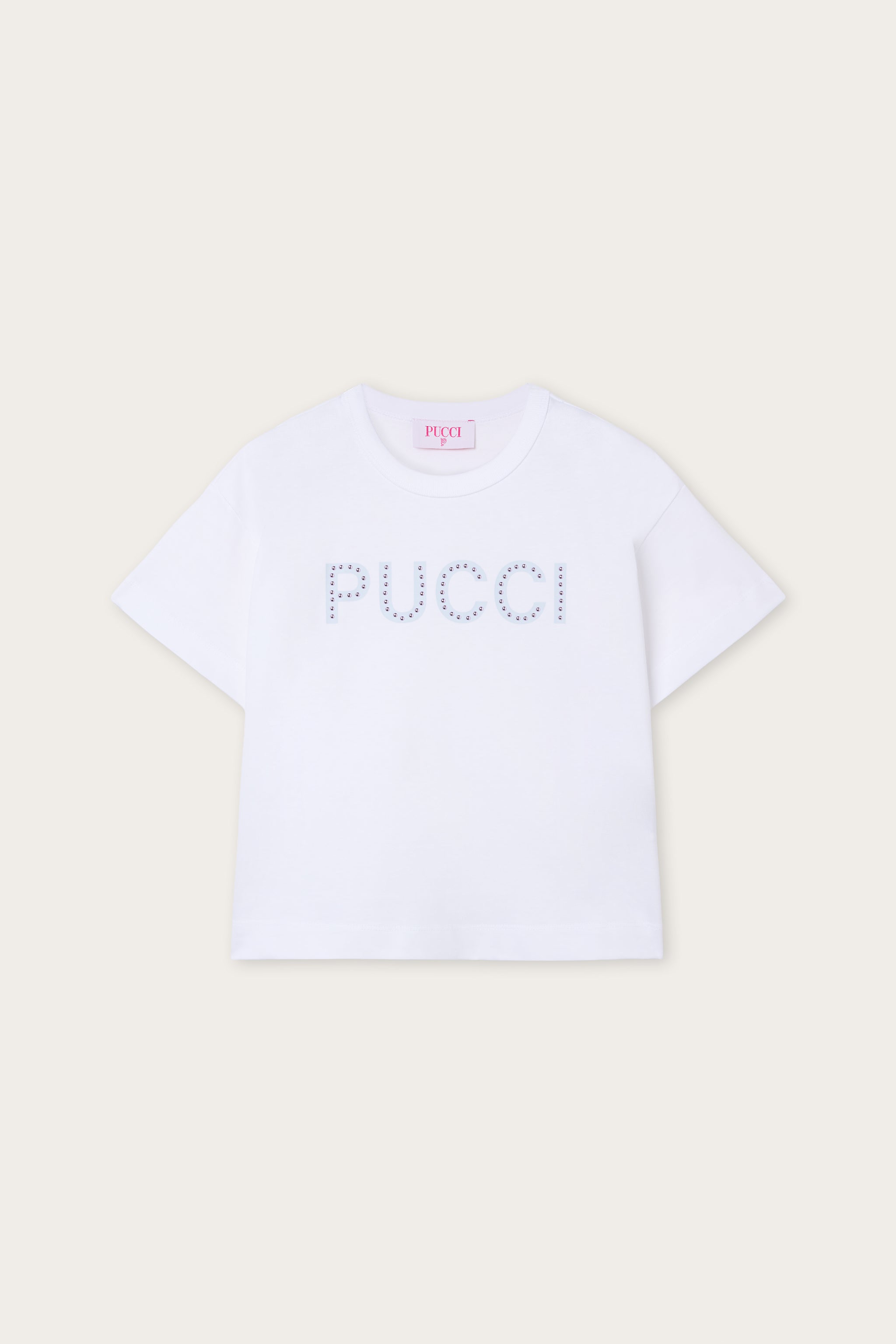 Emilio Pucci T-shirt Coton Bio Blanc Logo Strass Enfant