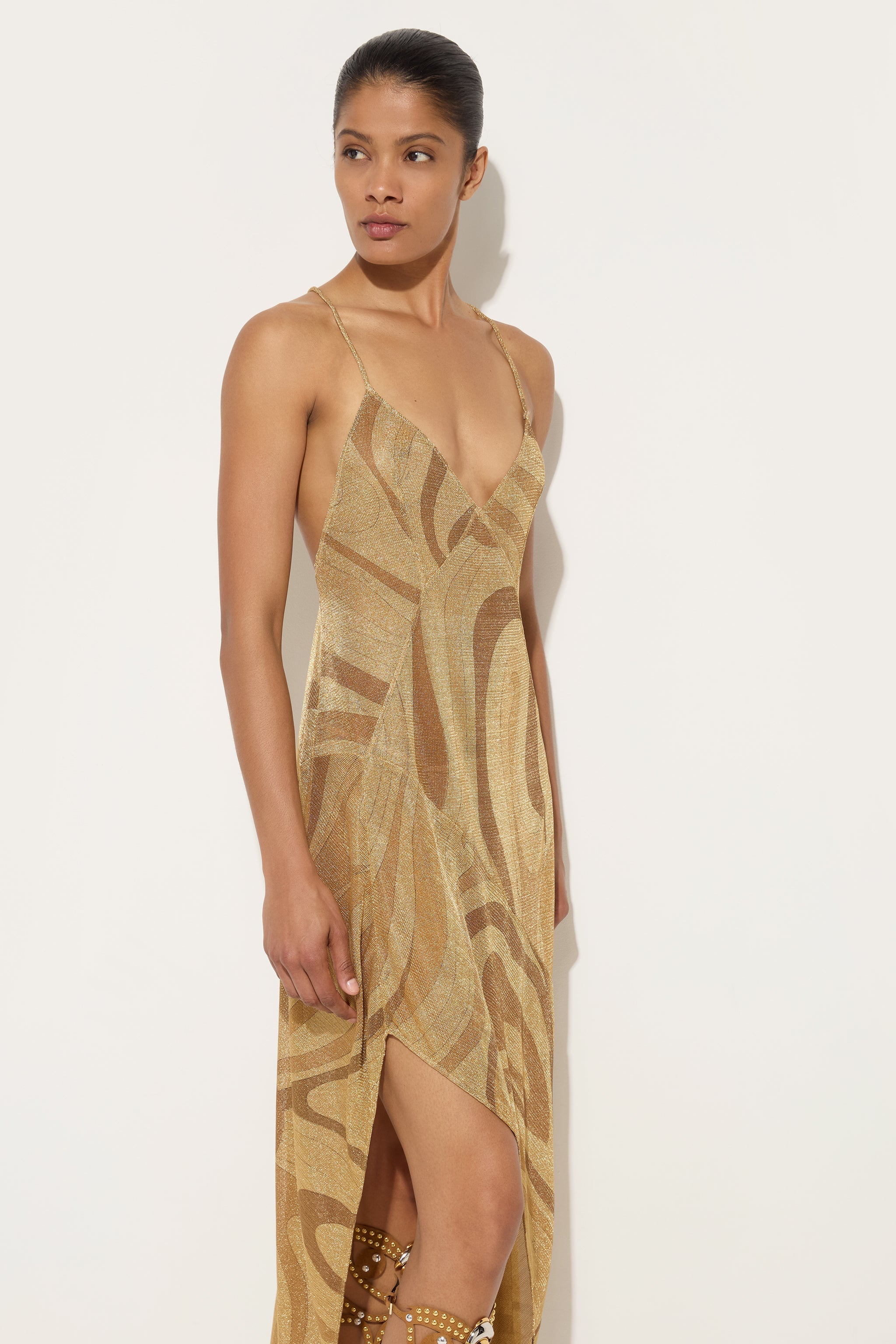 Emilio Pucci Robe Lamé Or 38 Imprimé Marmo