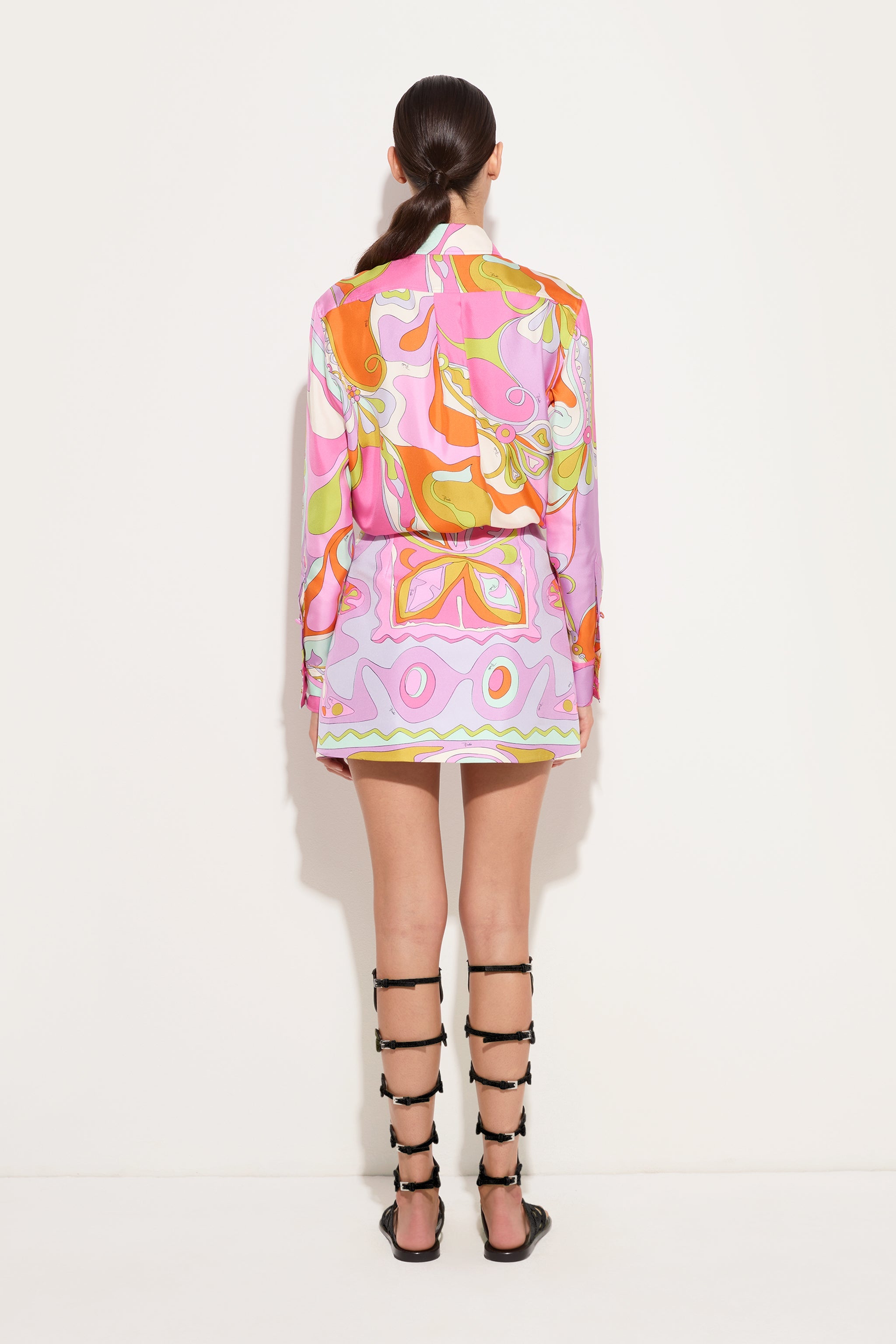 Emilio Pucci Angoli jupe soie multicolore boutons