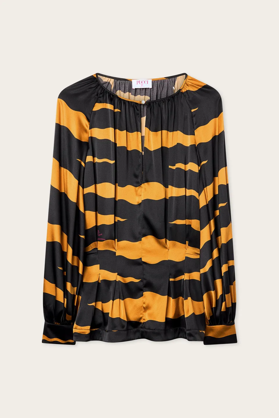 Emilio Pucci Tops and Shirts Blusa Chemisier Black/Gold Satin
