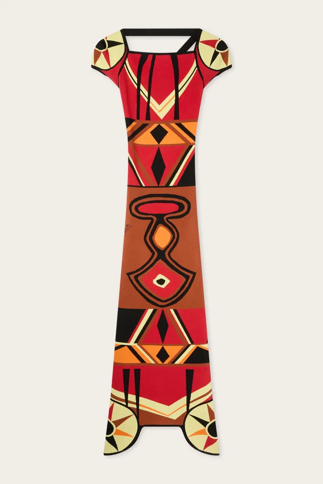 Emilio Pucci Bongo robe longue moulante marron rouge jacquard