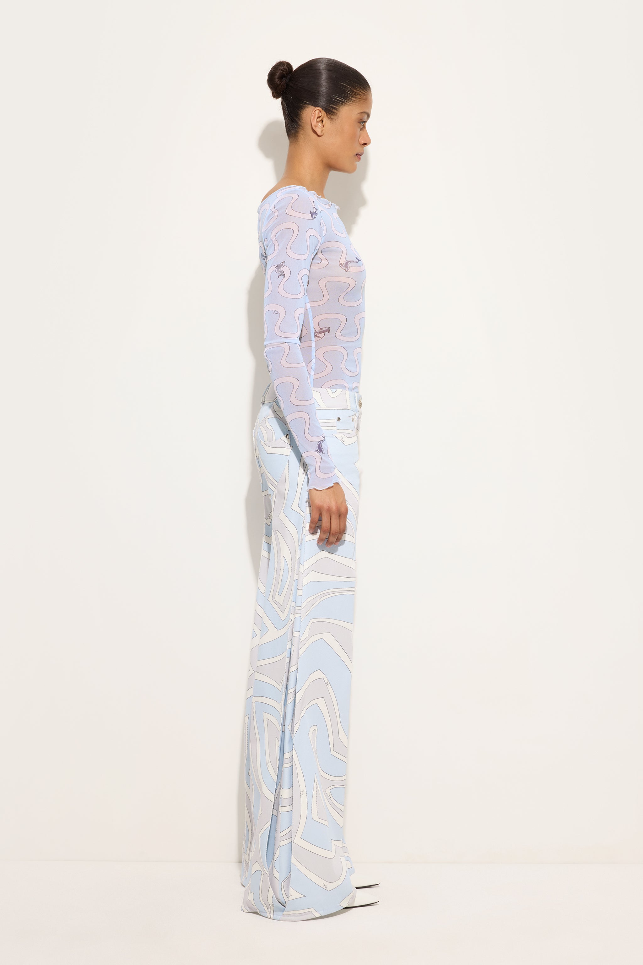 Emilio Pucci Top haut tulle Onda bleu clair 38