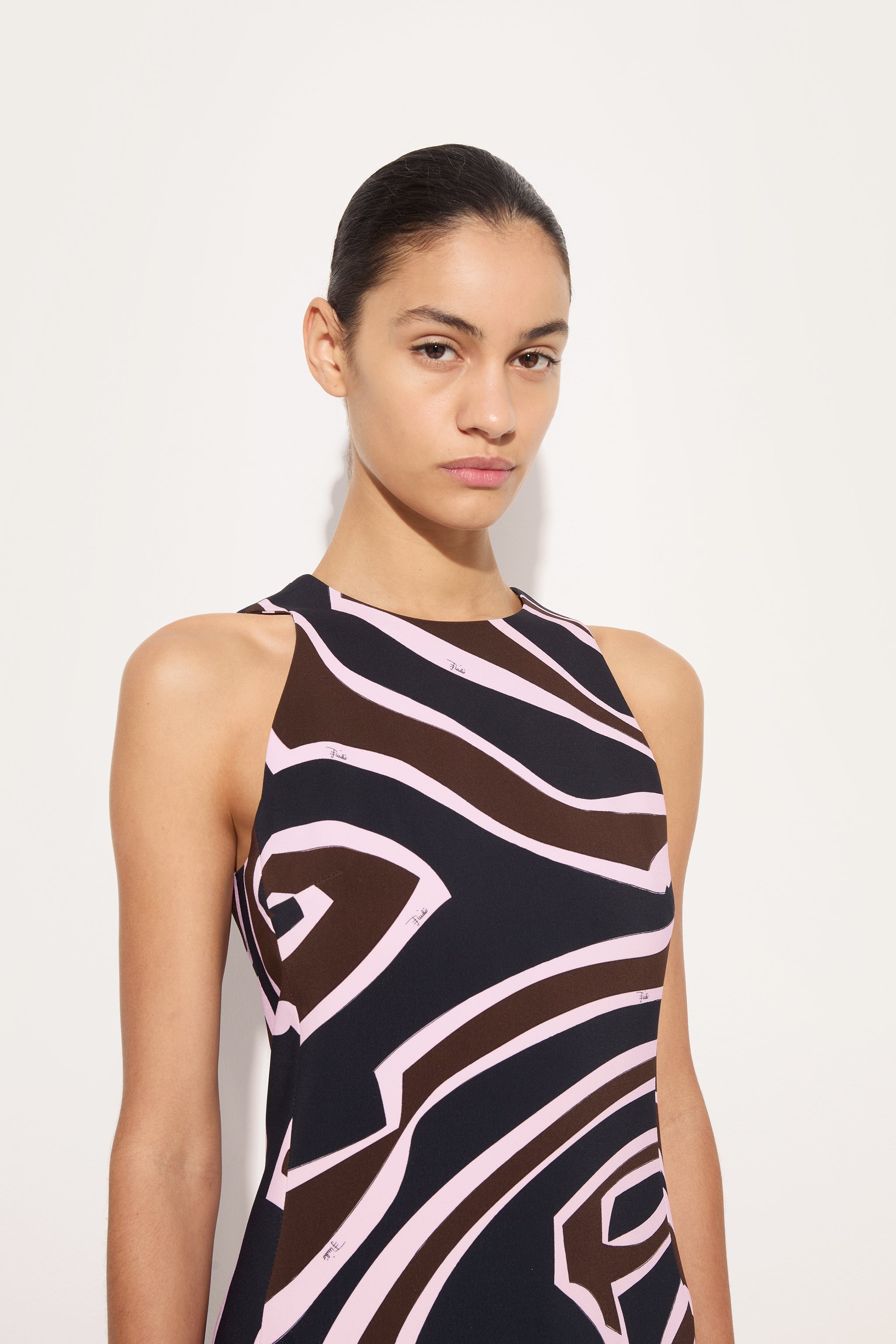Emilio Pucci Labirinto robe en cady kaki rose sans manches