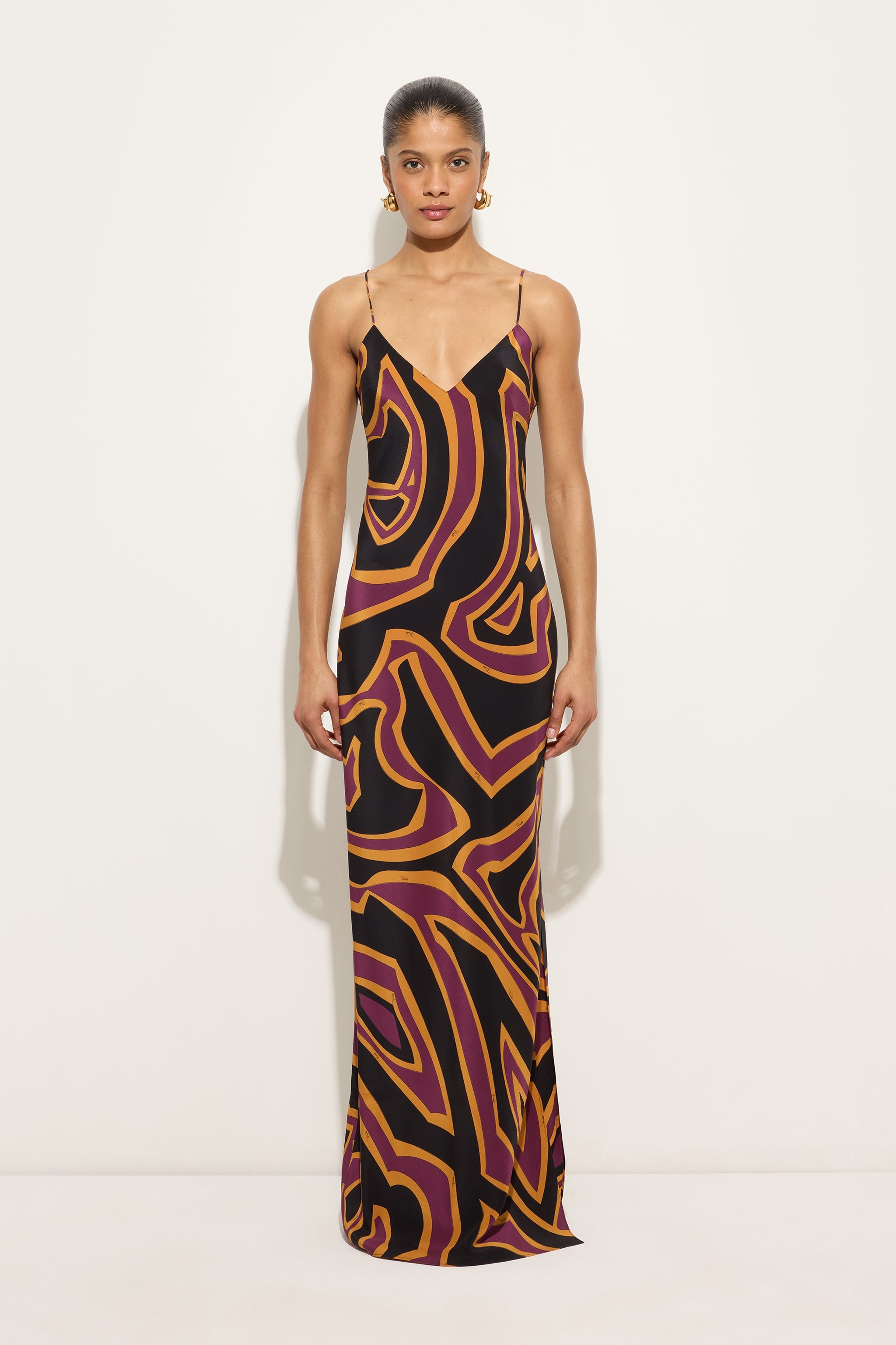 Emilio Pucci DRESSES Labirinto robe longue bordeaux gold soie