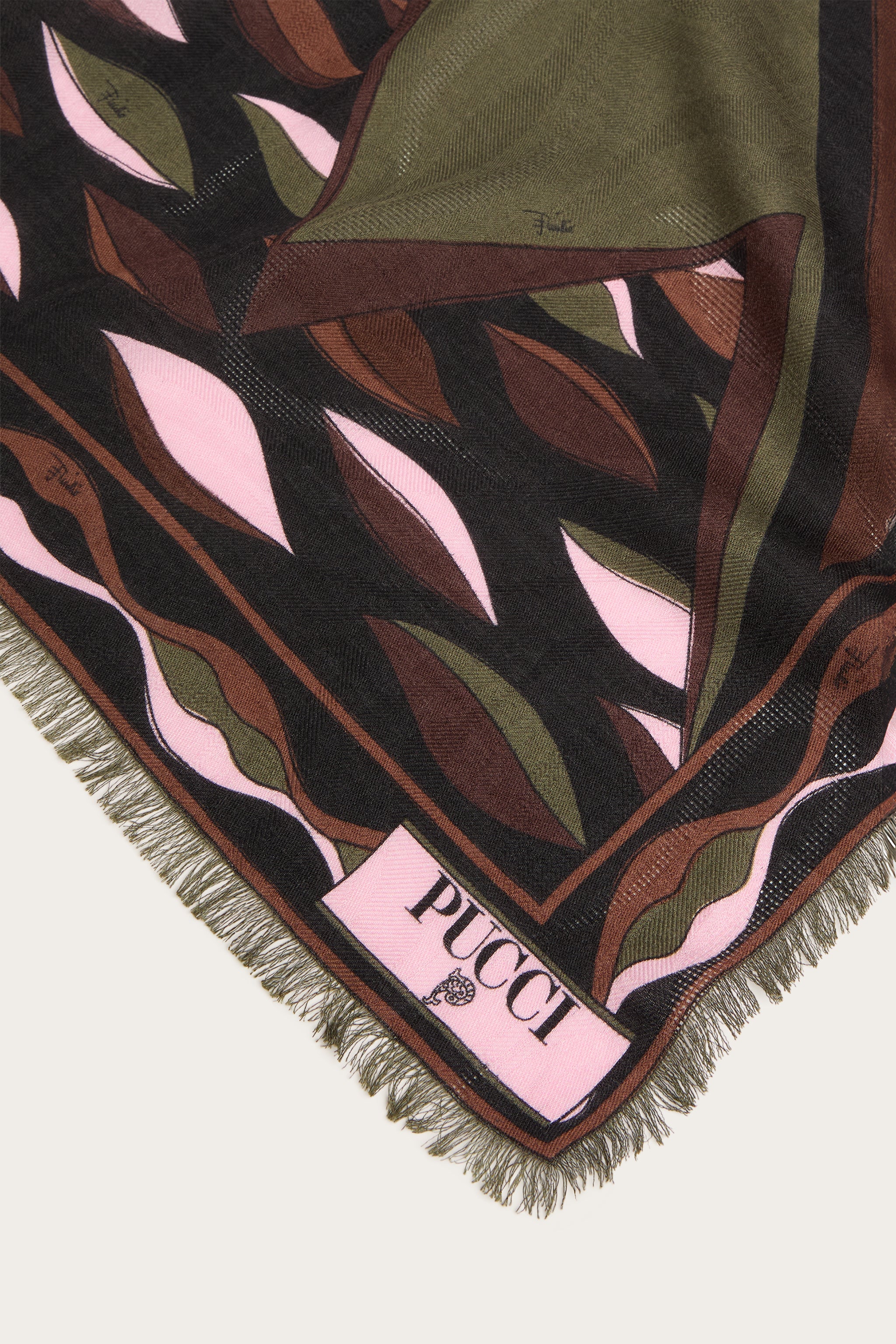 Emilio Pucci Pashmina Laine Soie Kaki/Rose 120x120