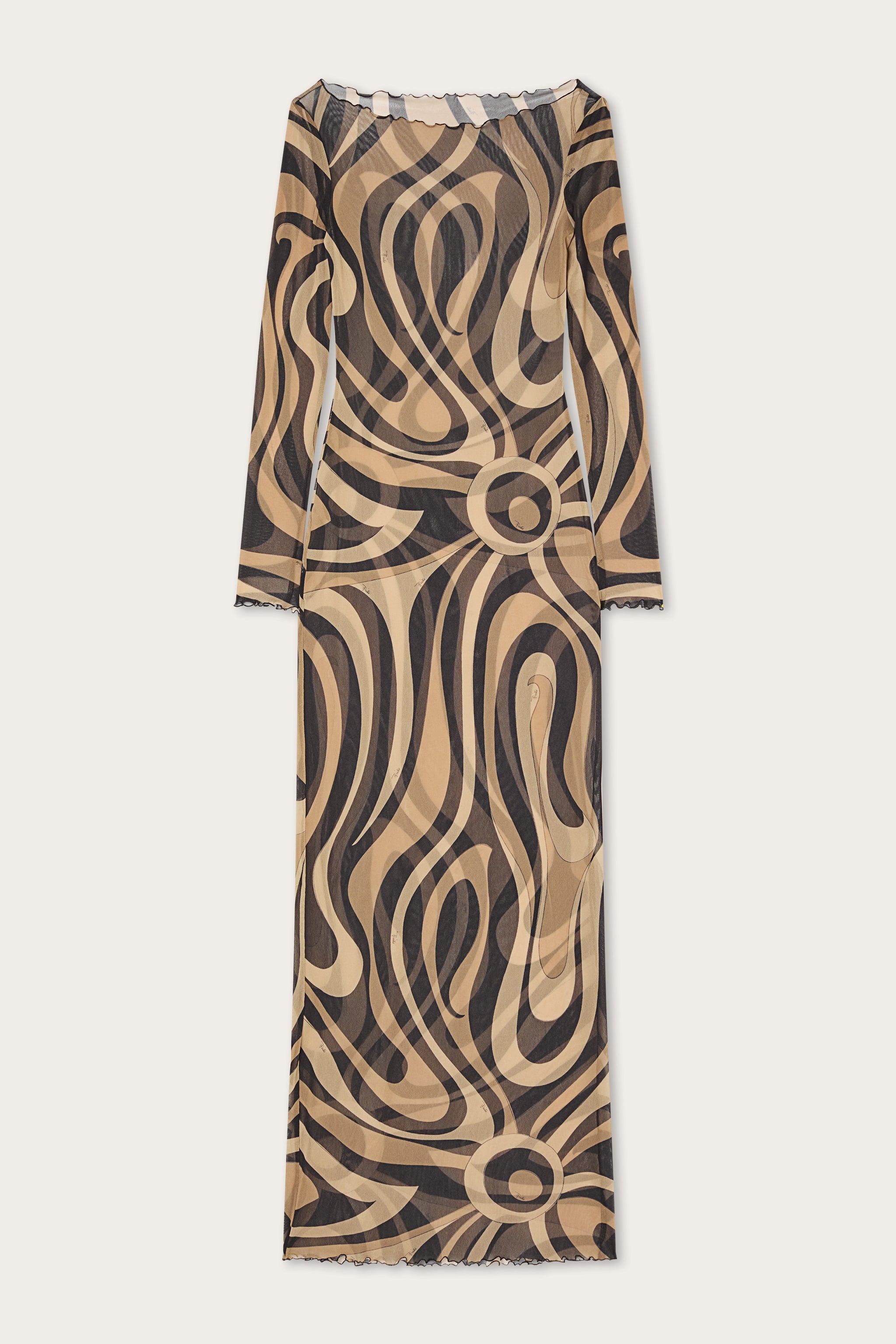 Emilio Pucci robe longue tulle beige noir Marmo adhérente