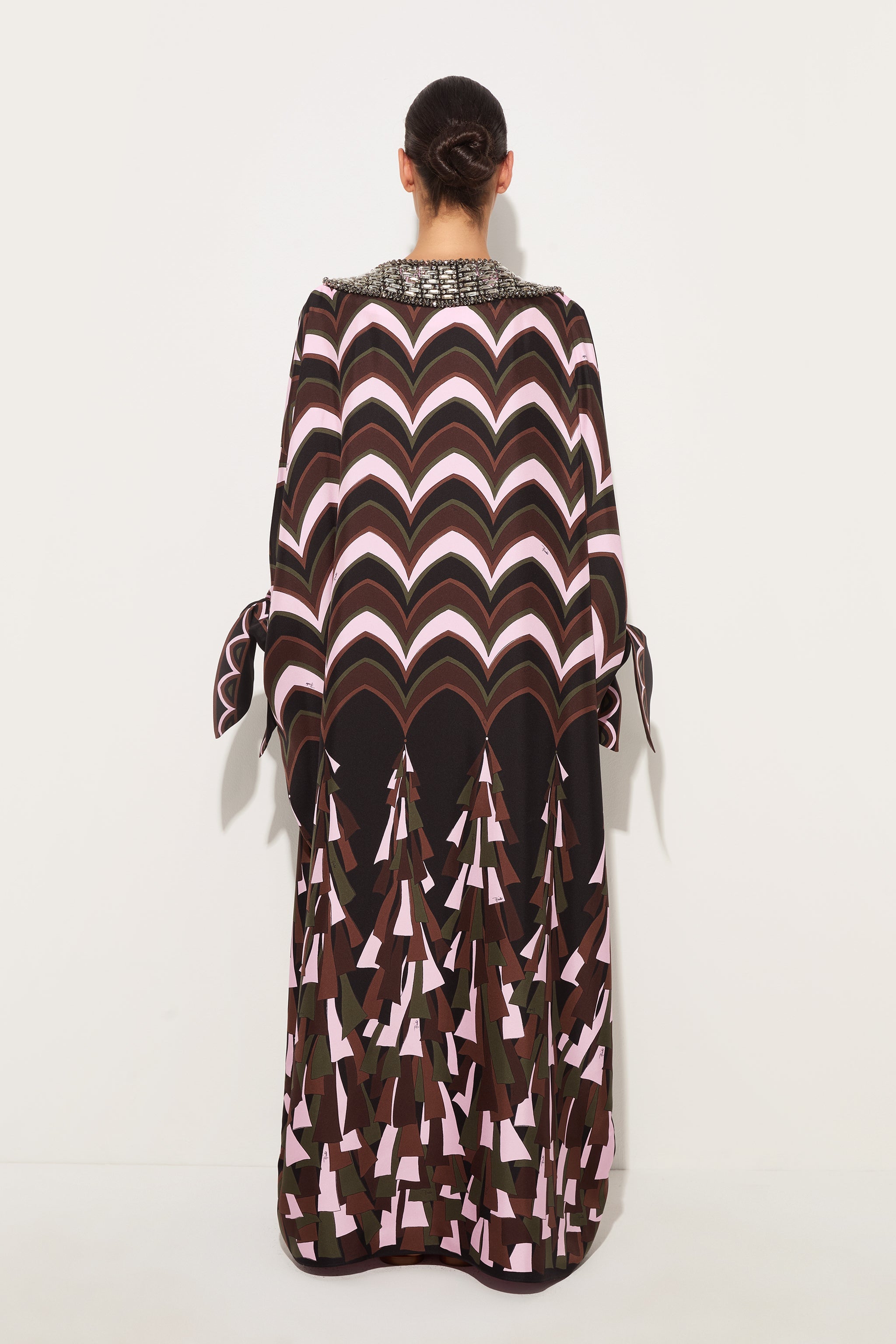 Emilio Pucci Caftano caftan soie kaki rose brodé main