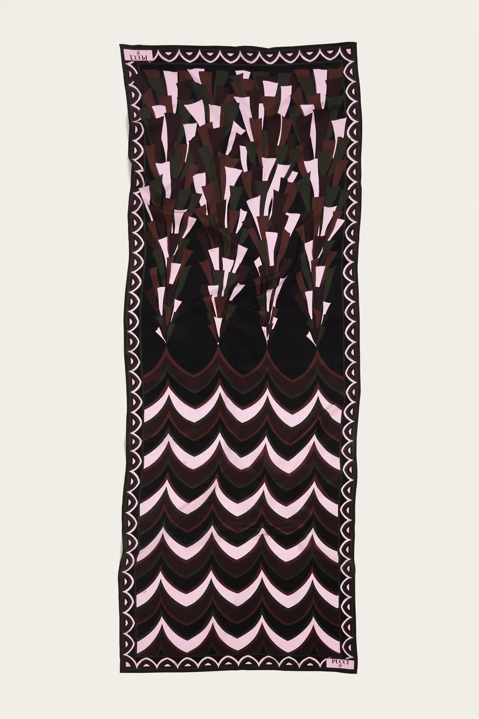 Emilio Pucci Stola étole soie kaki rose 65x180