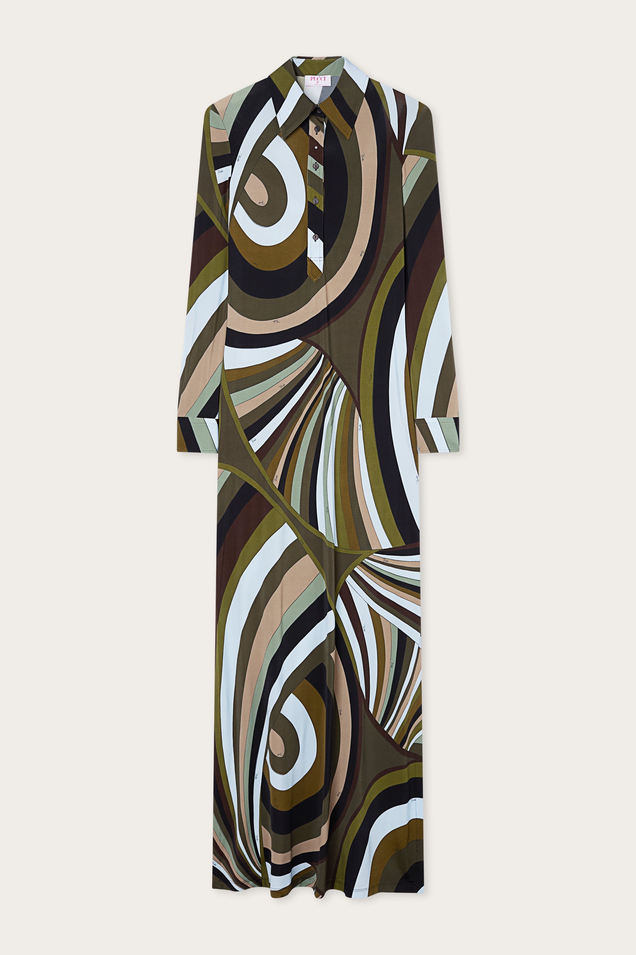 Emilio Pucci Iride robe chemisier kaki bleu 38 satin
