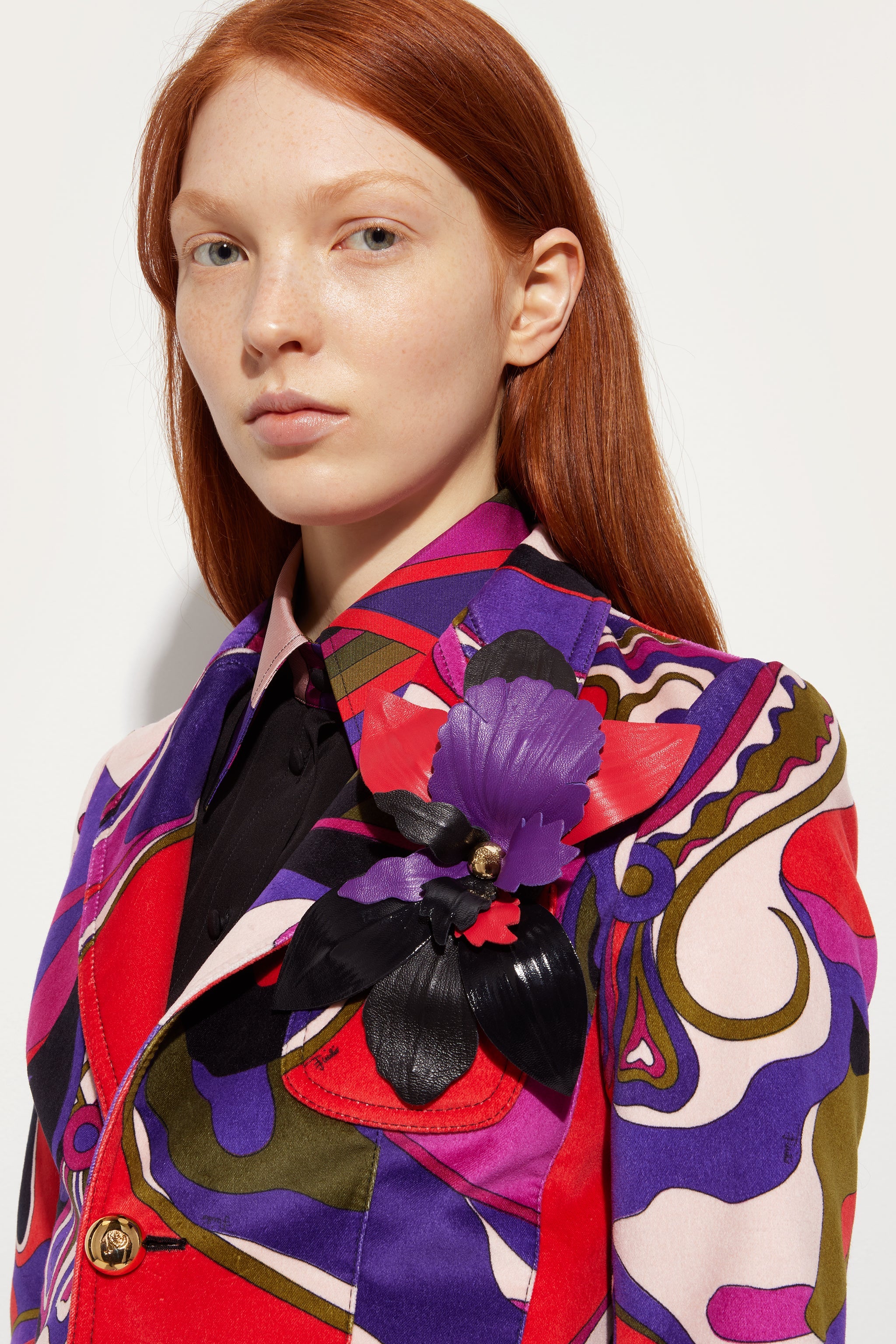 Emilio Pucci Jewellery broche fleur cuir multicolor doré