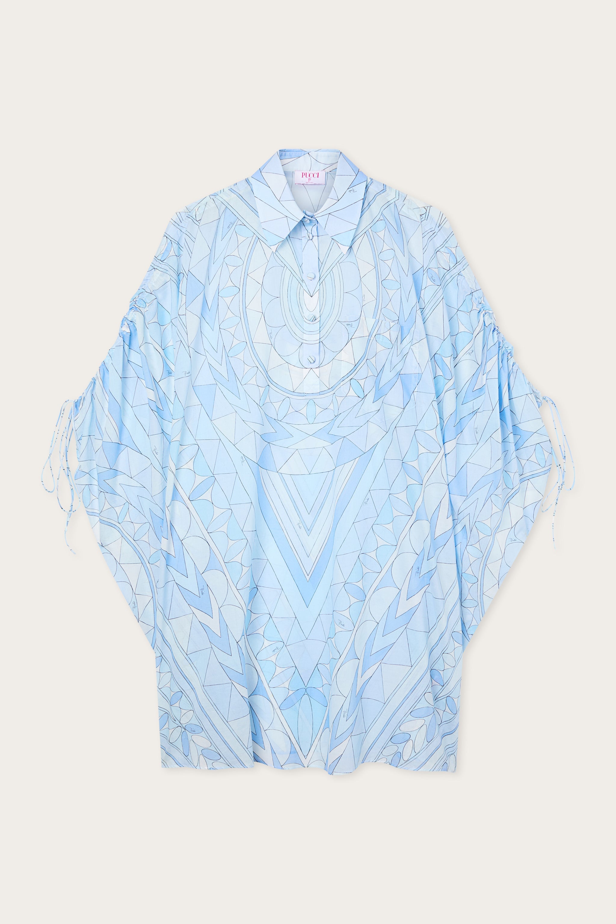 Emilio Pucci Caftan Coton Bleu Clair Imprimé Manuba