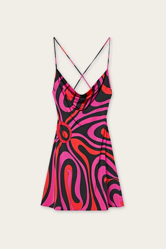 Emilio Pucci Robe Marmo Fuchsia Noir Jersey Satin