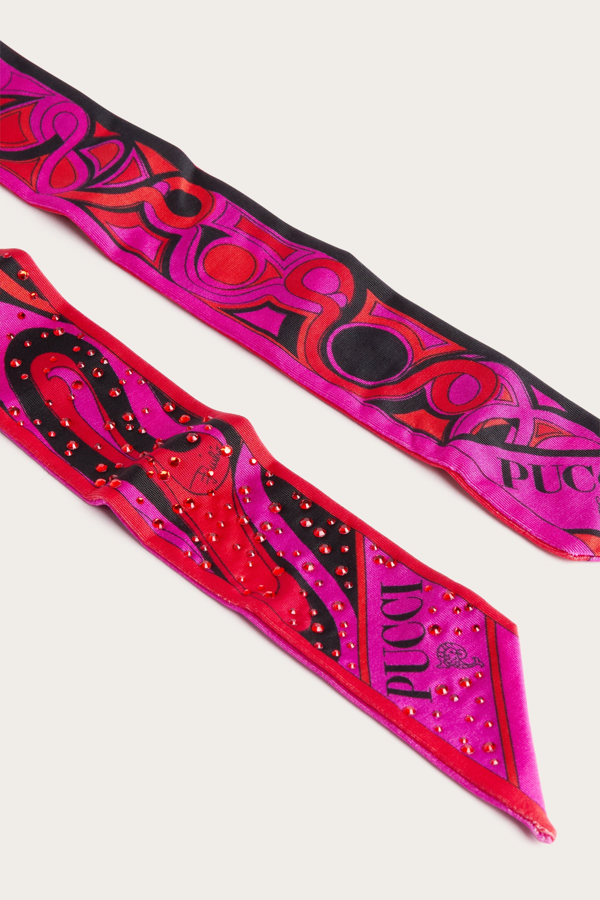 Emilio Pucci foulard satin strass fuchsia noir OS