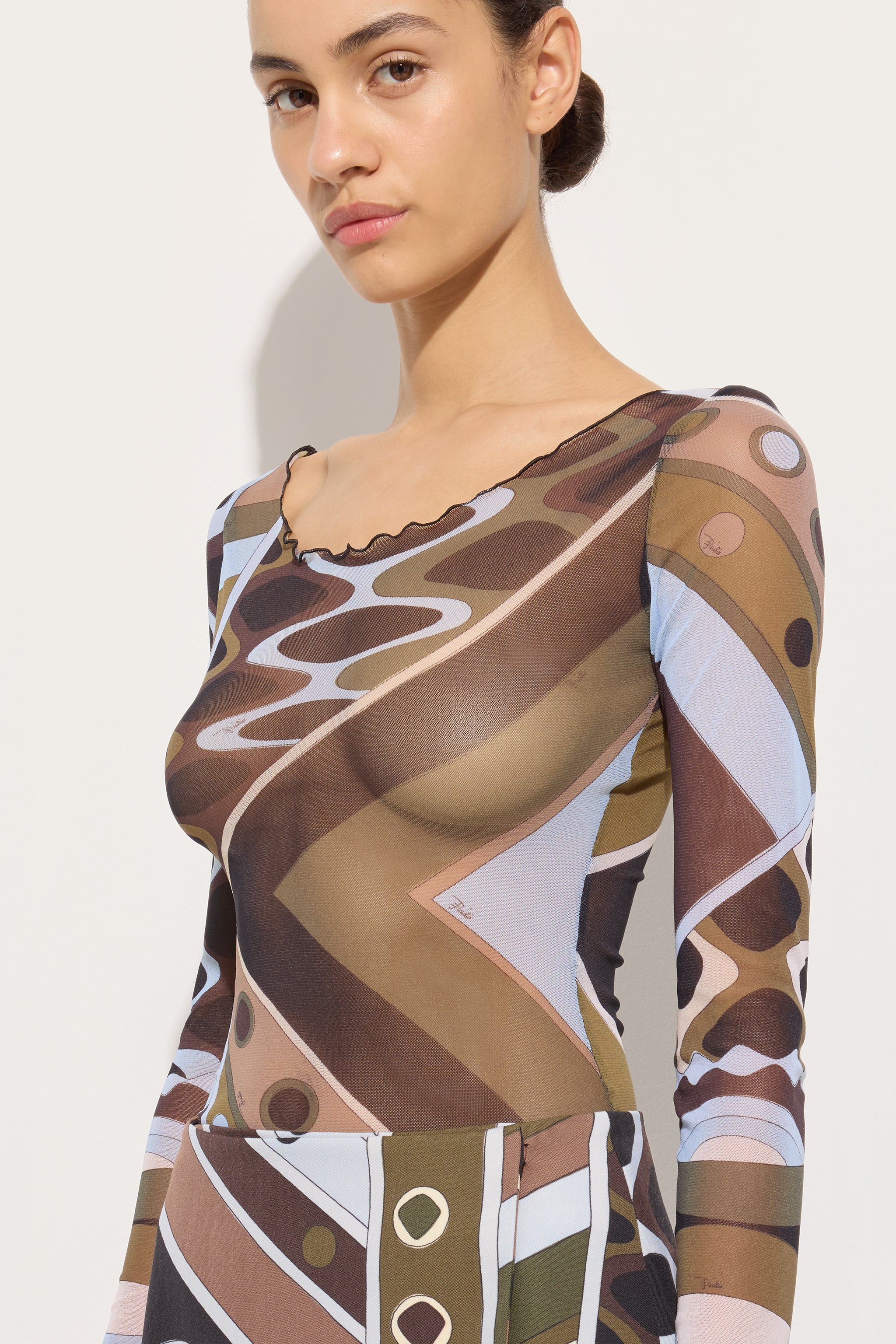 Emilio Pucci Tops Top Tulle Vivara Kaki Bleu 38