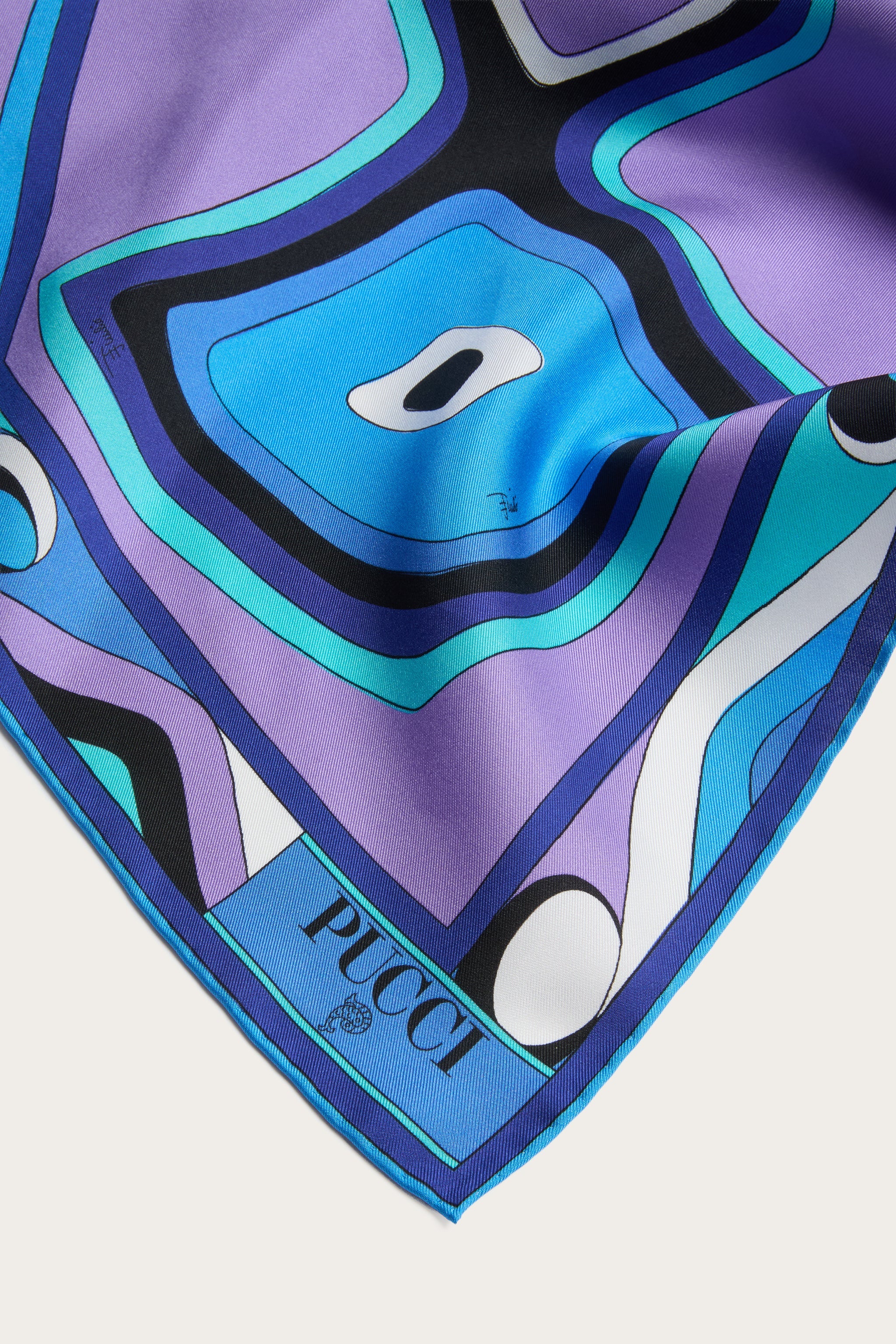 Emilio Pucci Bongo foulard soie turquoise bleu 90