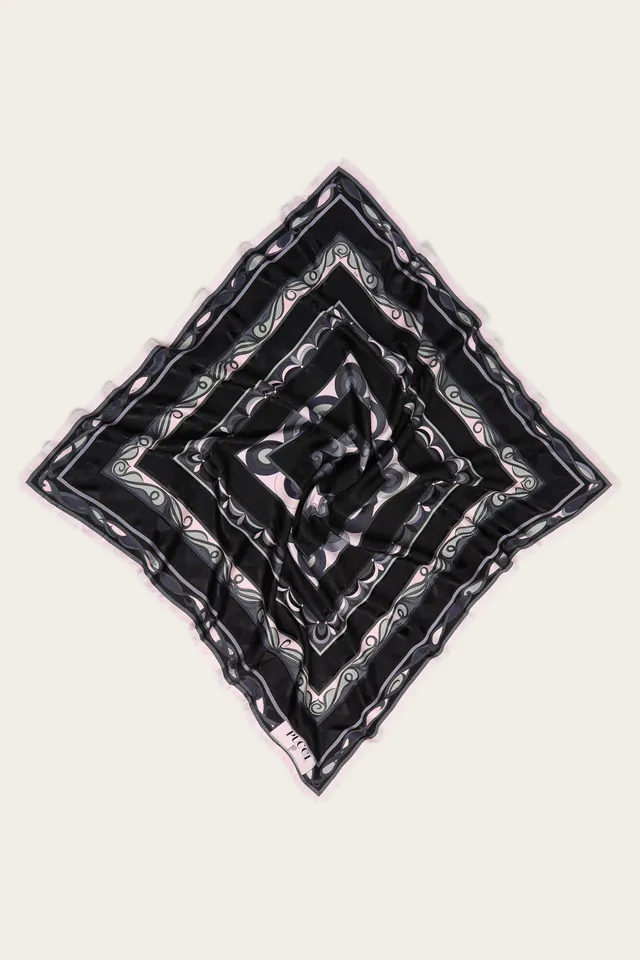 Emilio Pucci Silks carré soie noir rose 90x90