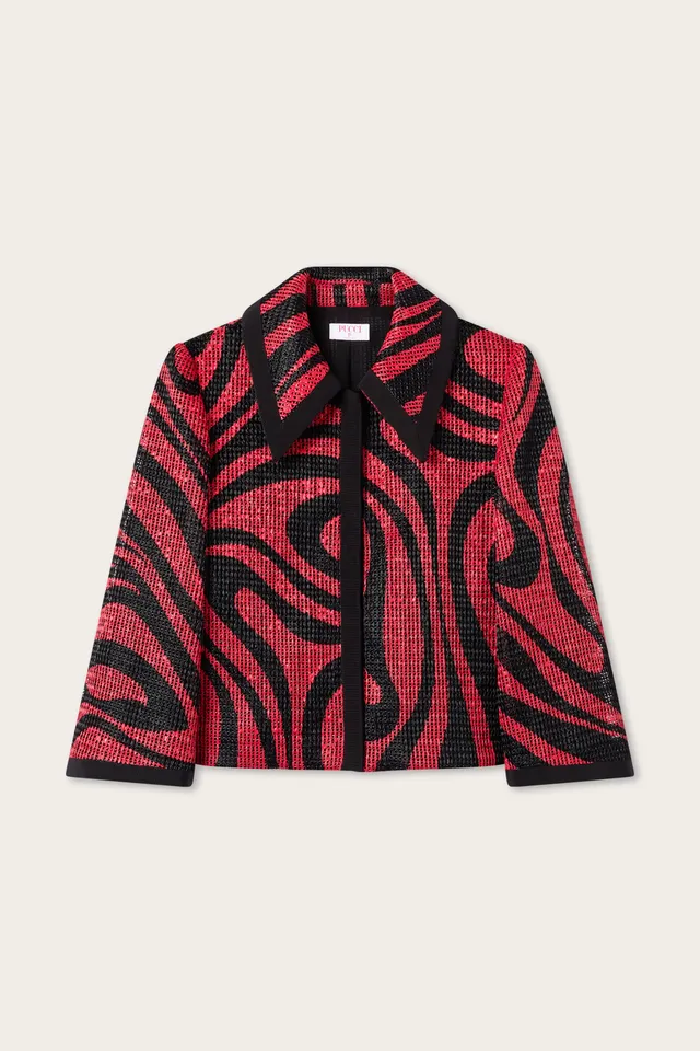 Emilio Pucci Caban Raffia Stampata veste noir corail viscose