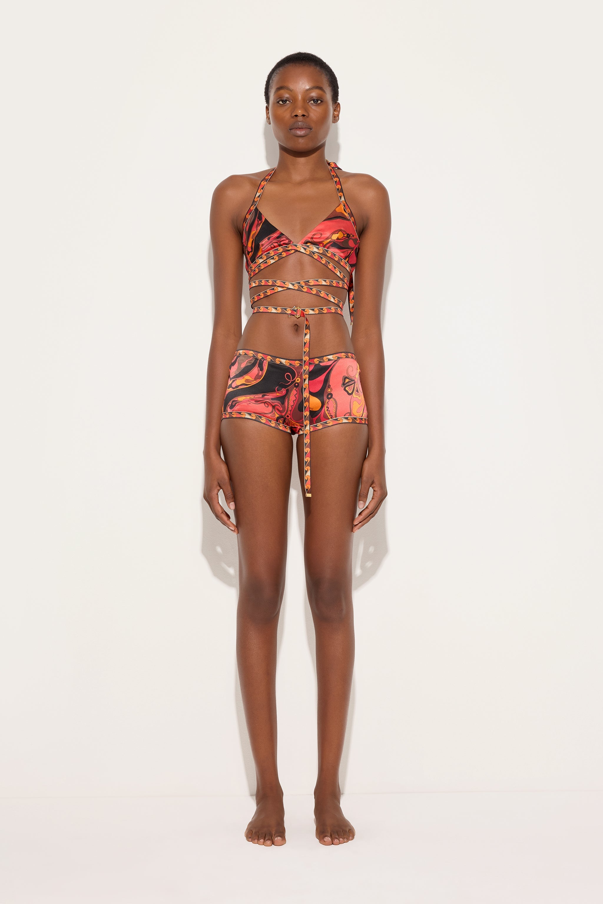 Emilio Pucci Boxer Orchidee satin soie orange/noir XS