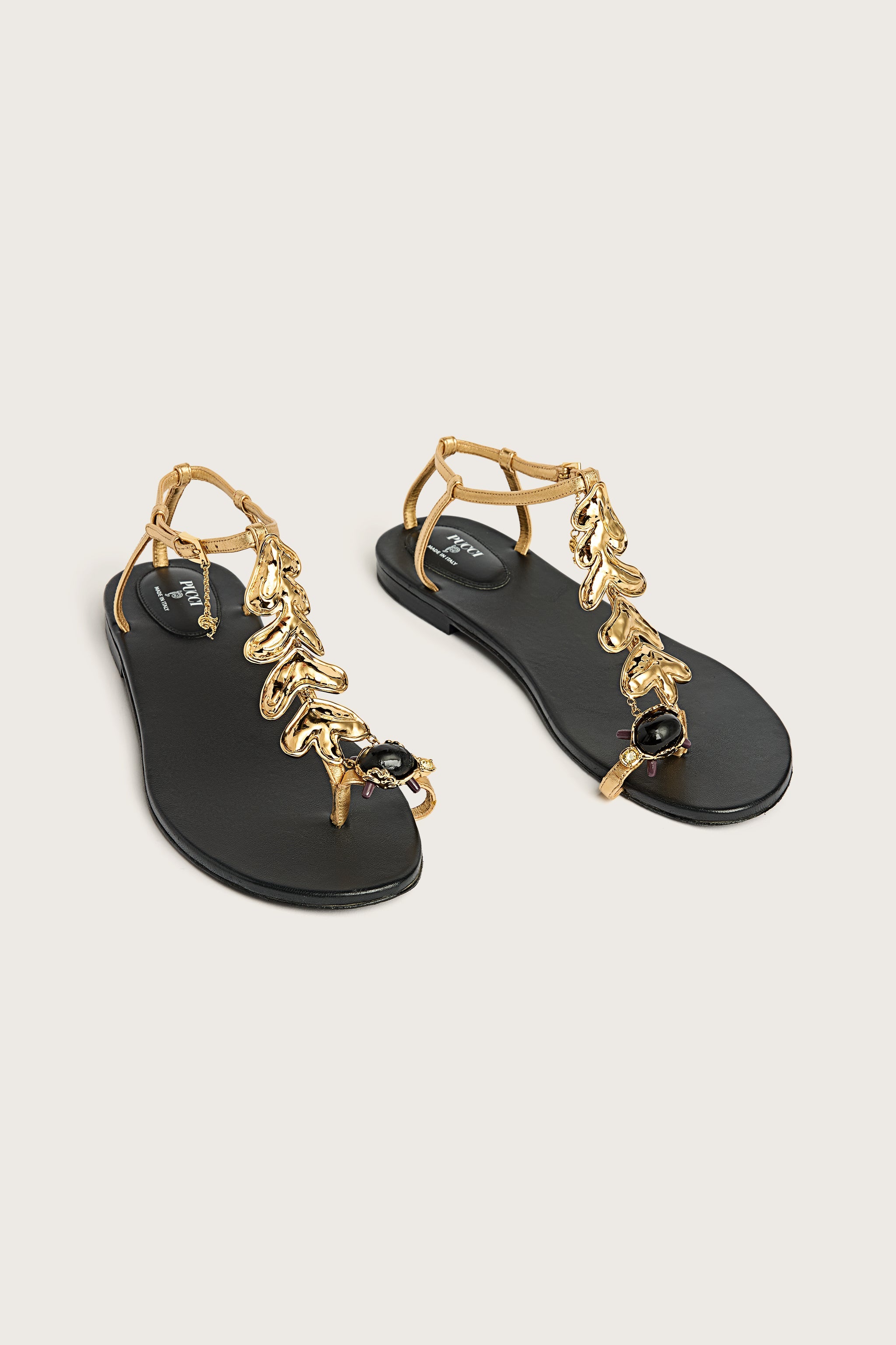 Emilio Pucci Sandales Gioiello Nappa Femme Or Feuille