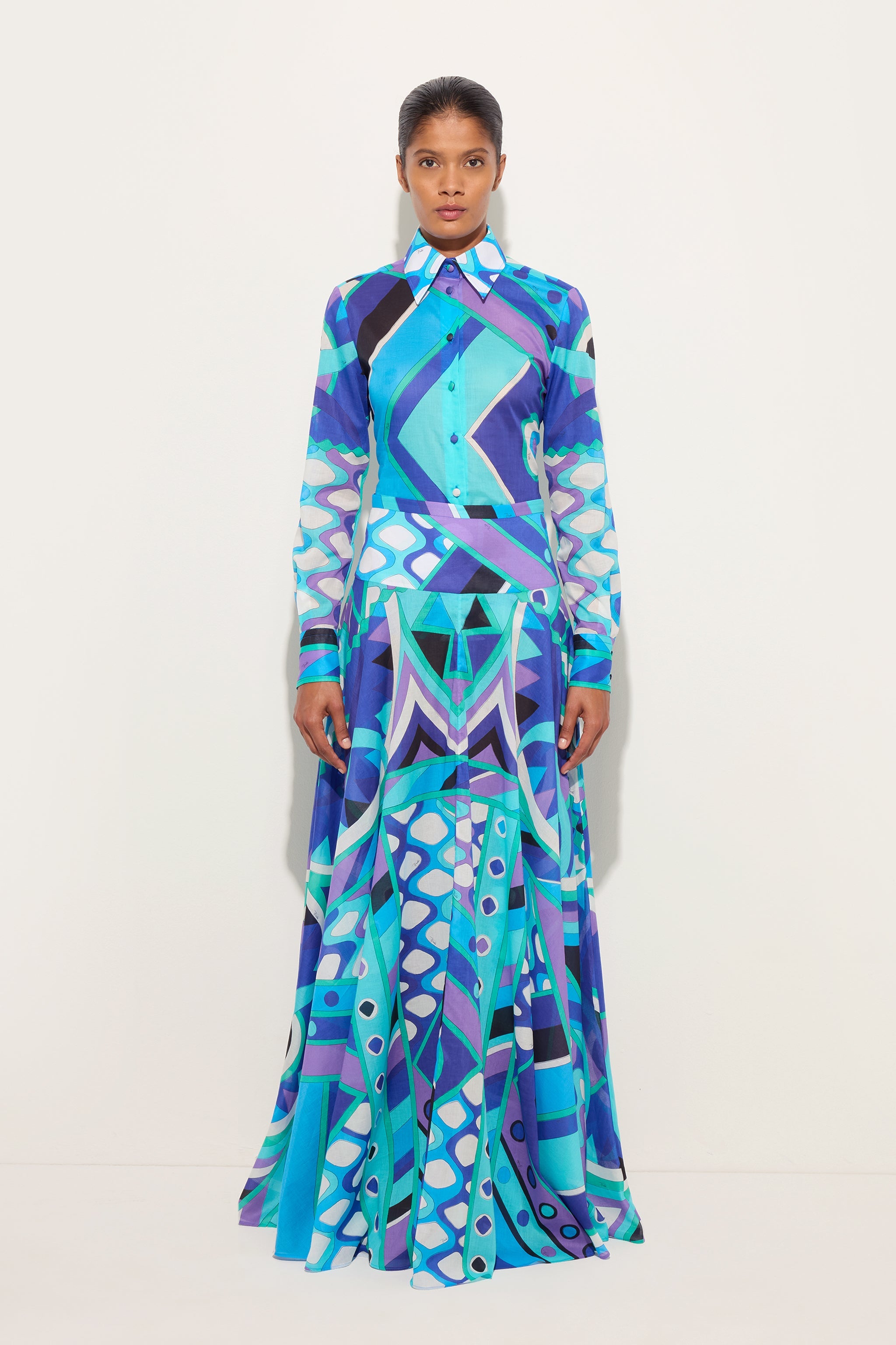 Emilio Pucci Vivara chemise coton turquoise 38-48