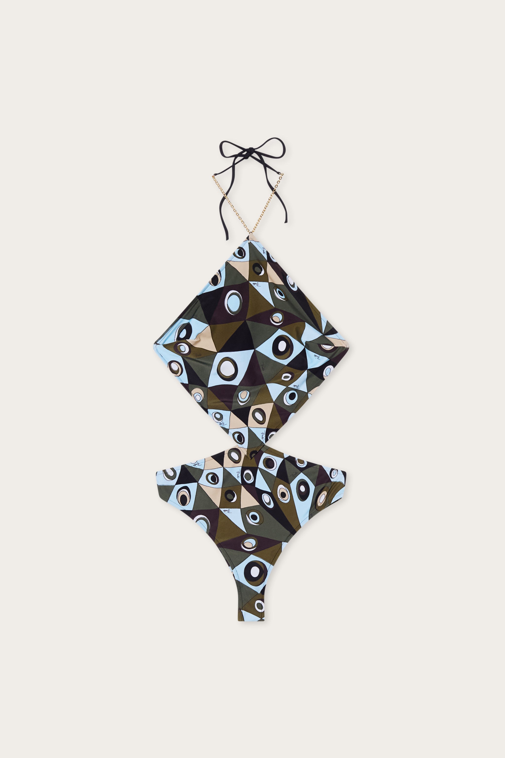 Emilio Pucci Trikini Stampa Occhi maillot lycra kaki bleu