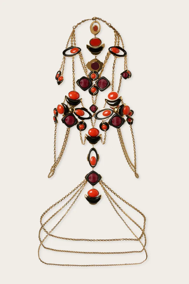 Emilio Pucci Bodychain chaine corps orange doré couture