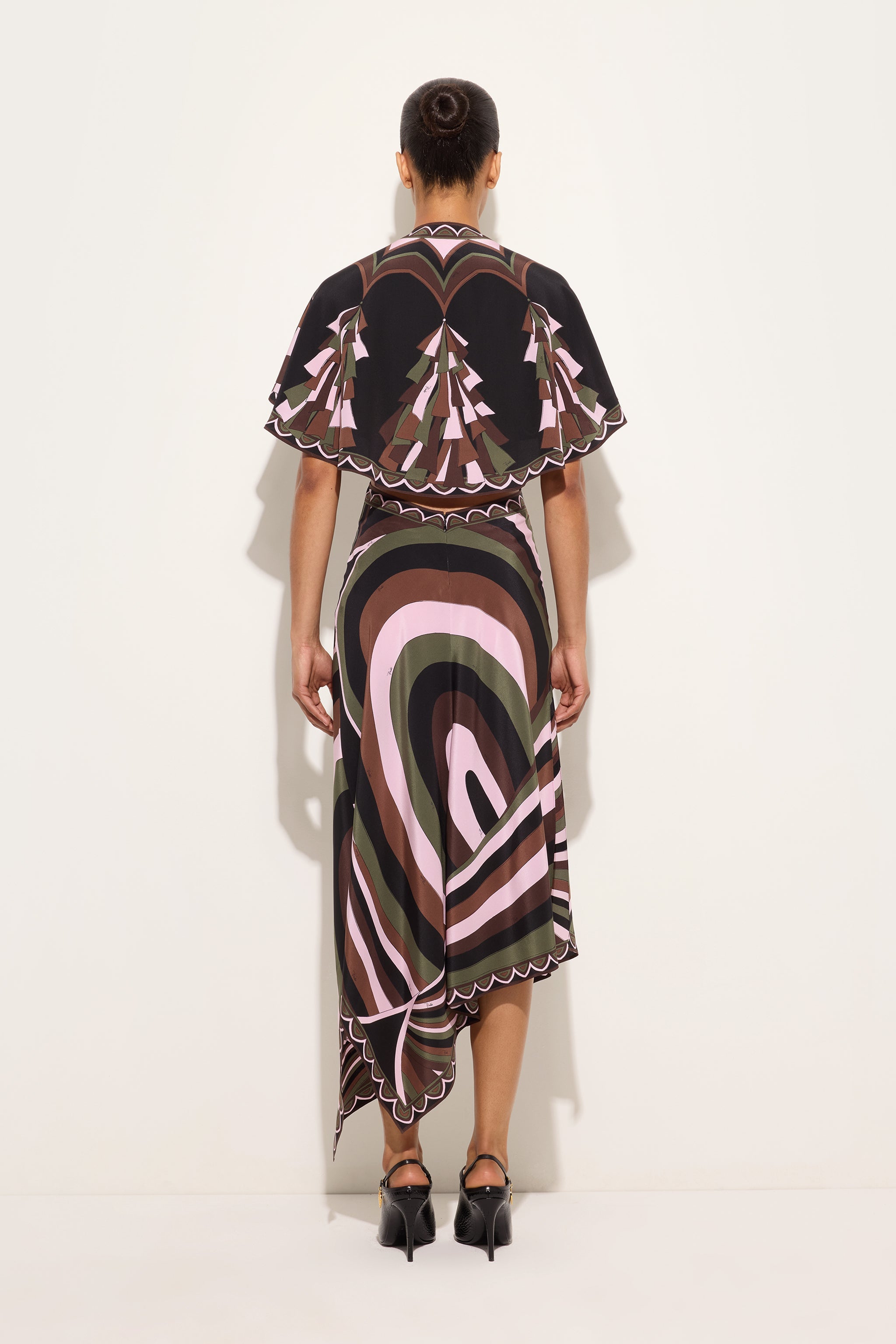 Emilio Pucci Iride robe longue kaki rose soie