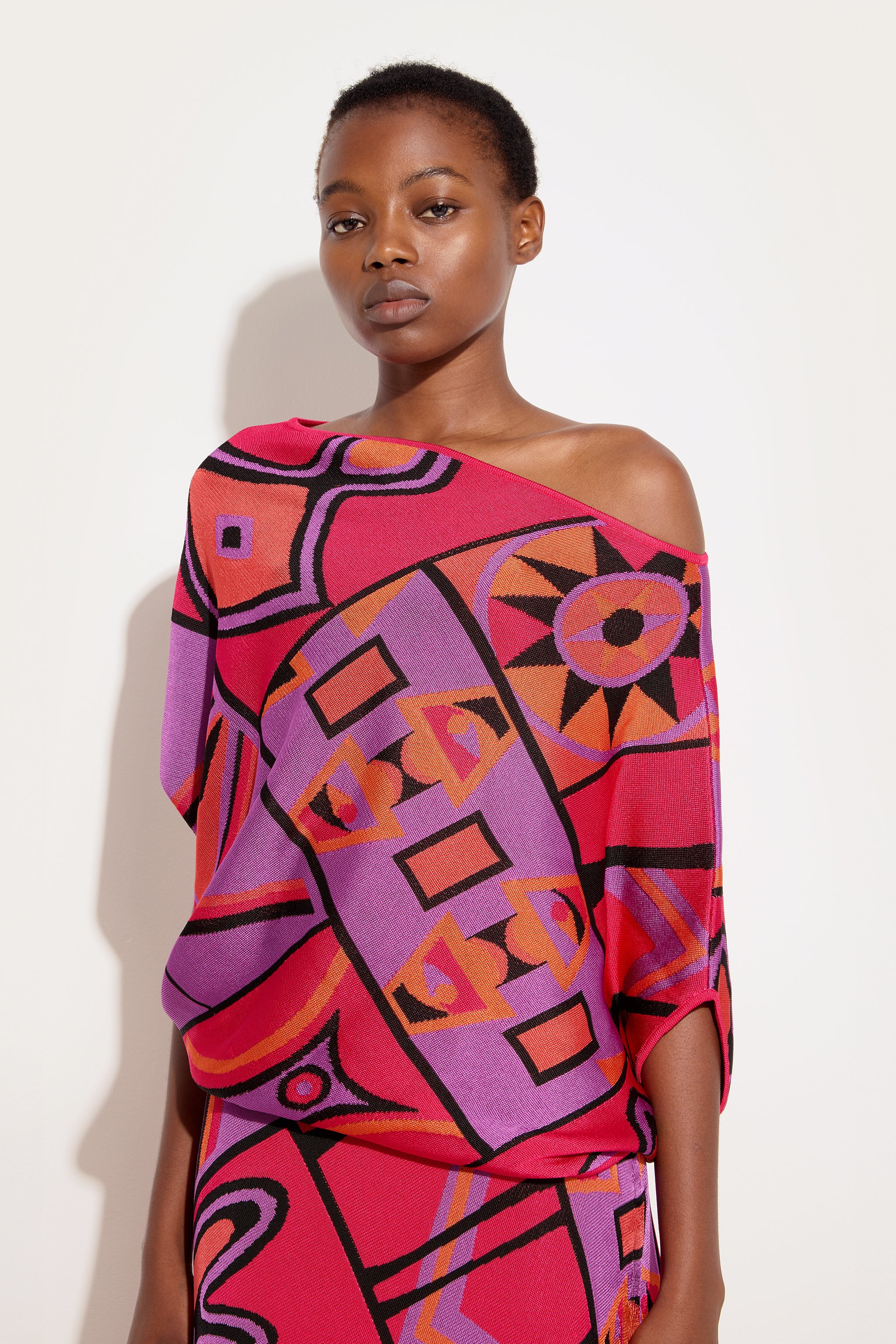 Emilio Pucci Top Drappeggiato Jacquard top fuchsia noir