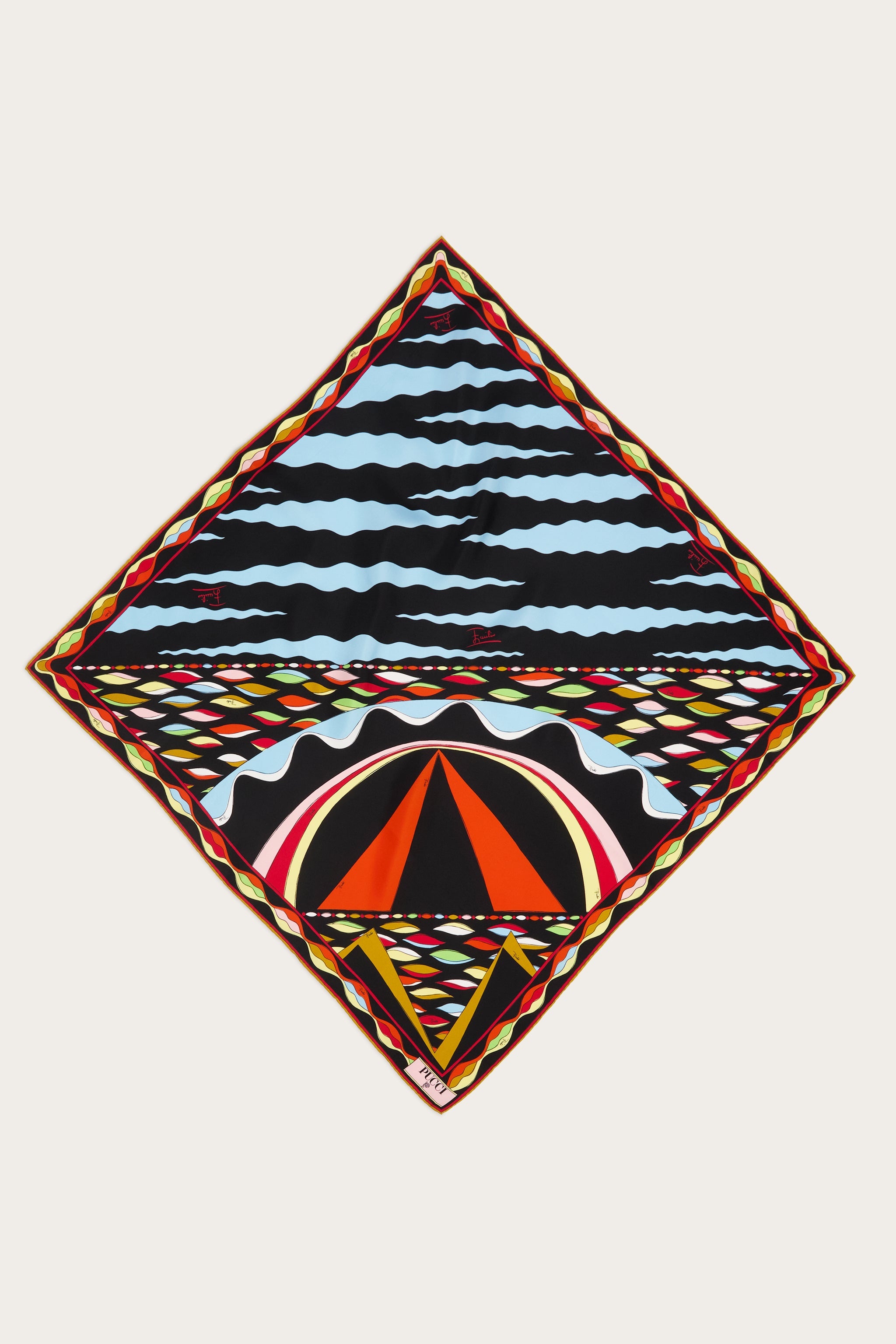 Emilio Pucci Silks Carré Seta Foulard Soie Red/Blue 90x90