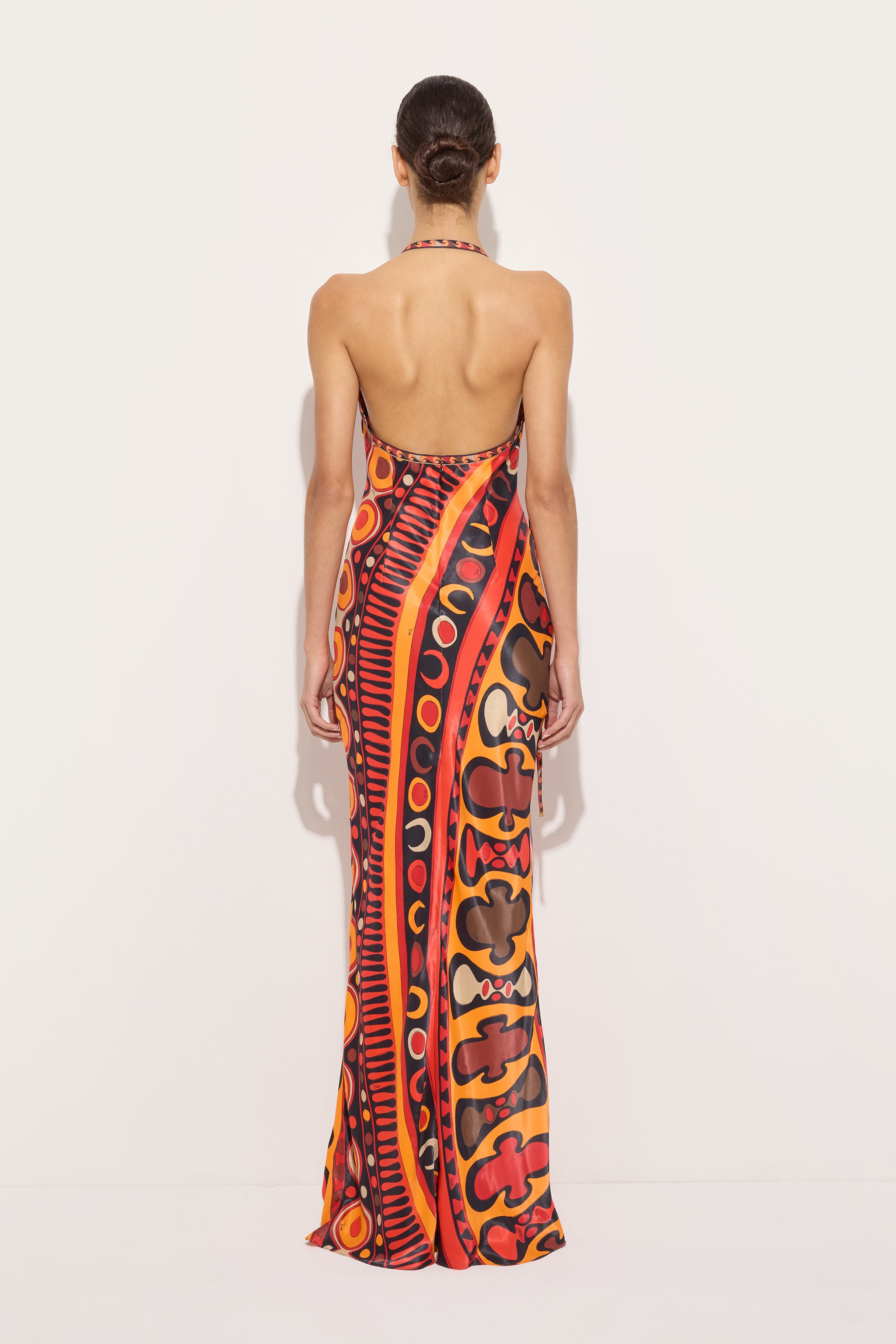 Emilio Pucci DRESSES Soleil robe longue orange satin dos nu