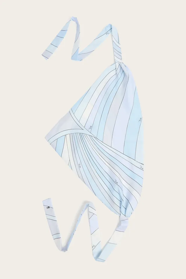 Emilio Pucci Iride bandana soie bleu clair cheveux