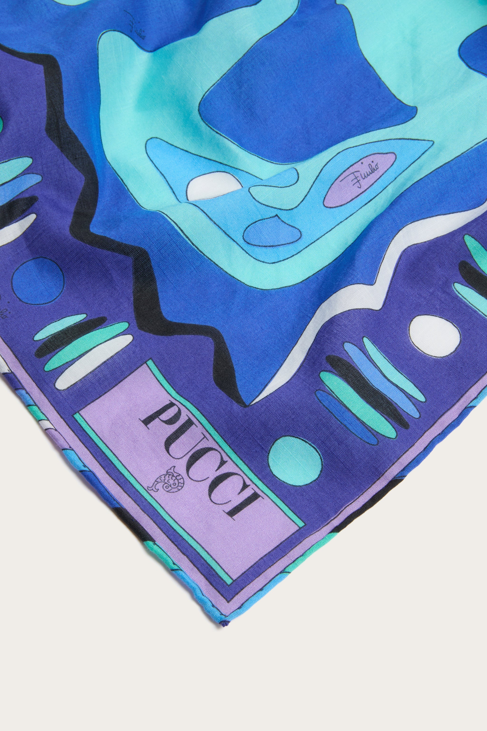 Emilio Pucci Silks carré coton turquoise bleu 52x52