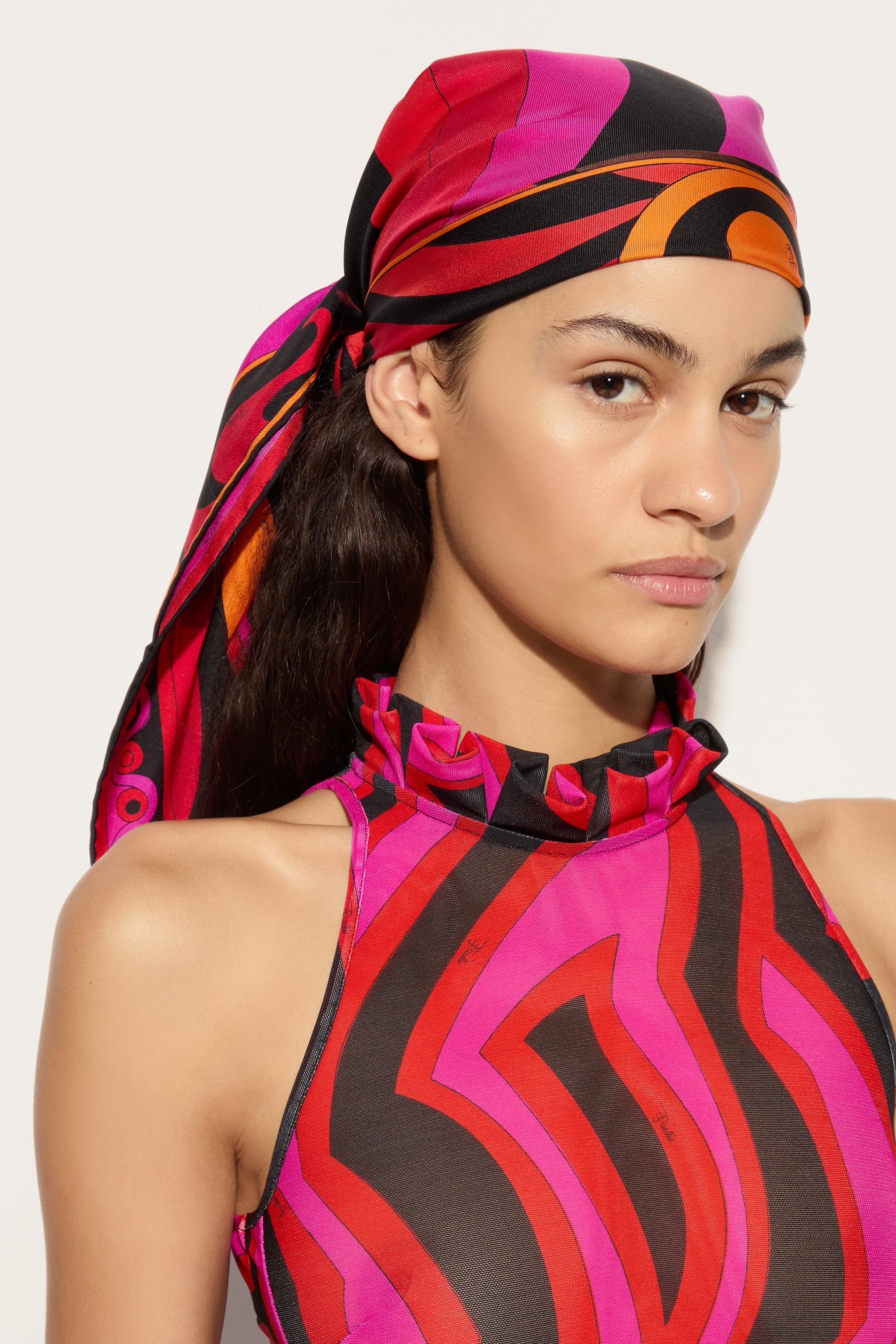 Emilio Pucci Iride Marmo carré soie fuchsia orange 90
