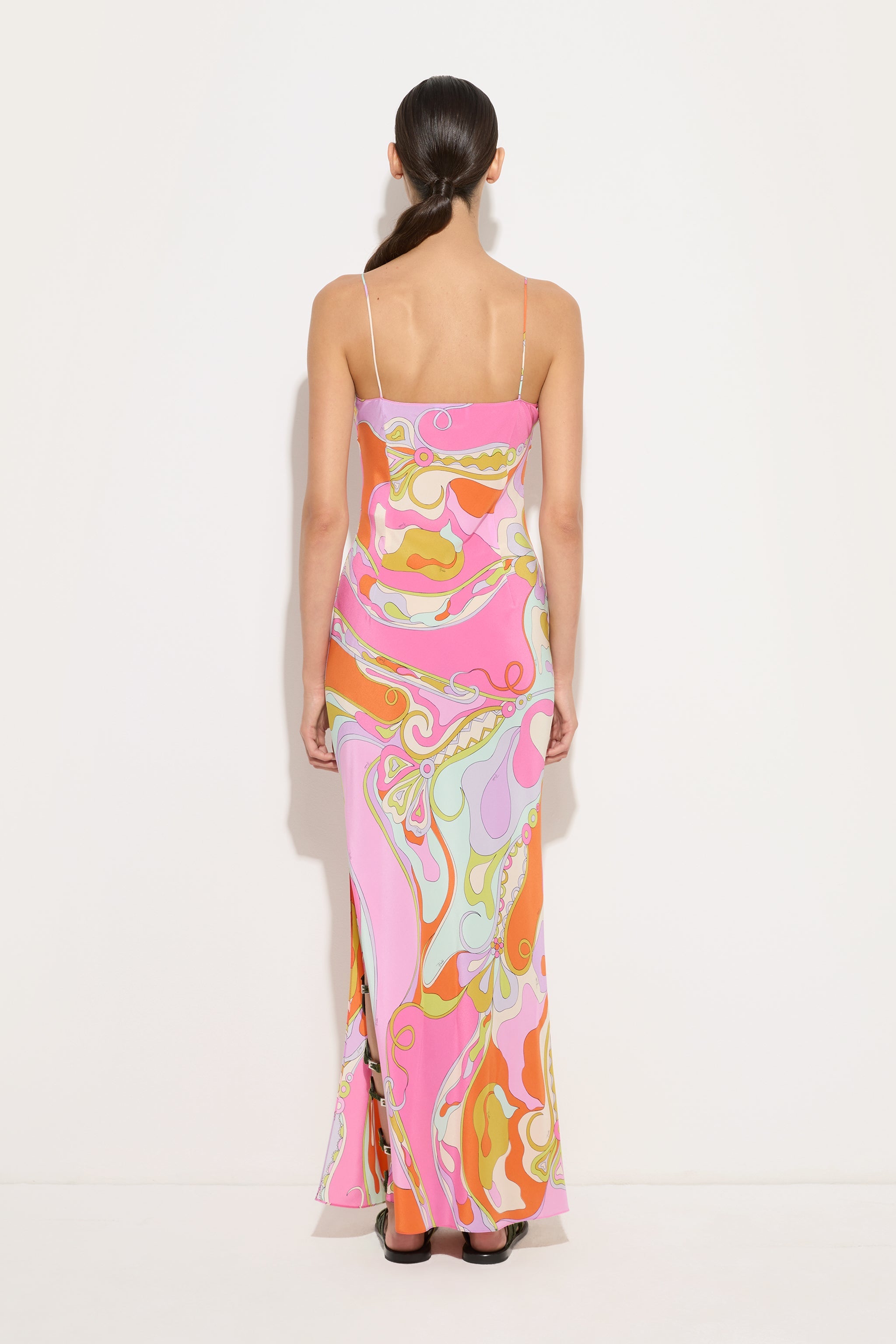 Emilio Pucci Orchidee Robe longue soie multicolore 38