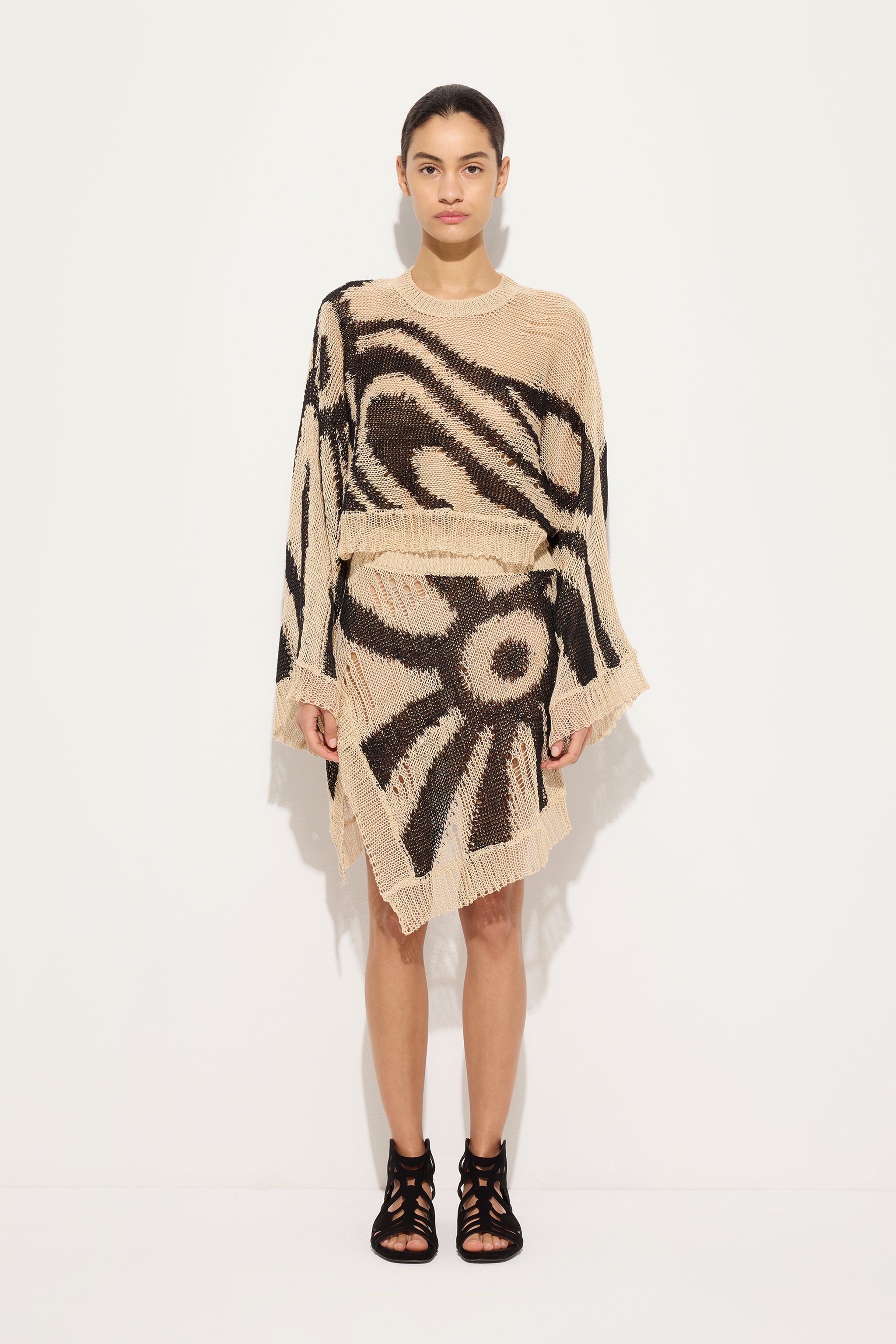 Emilio Pucci Marmo jupe lin corda nero S asymétrique