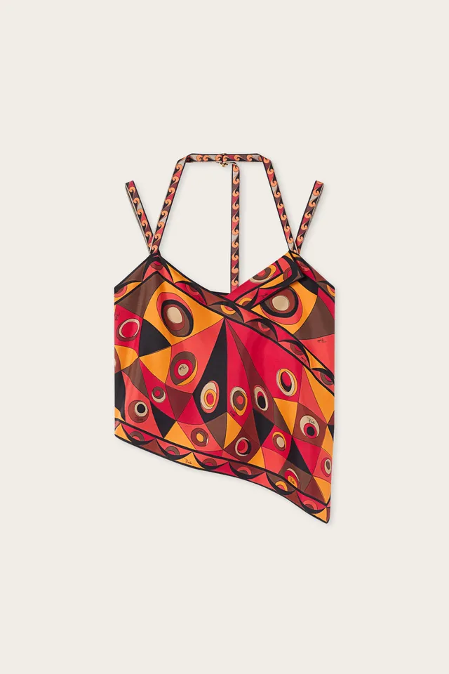 Emilio Pucci Top Foulard Occhi haut orange noir