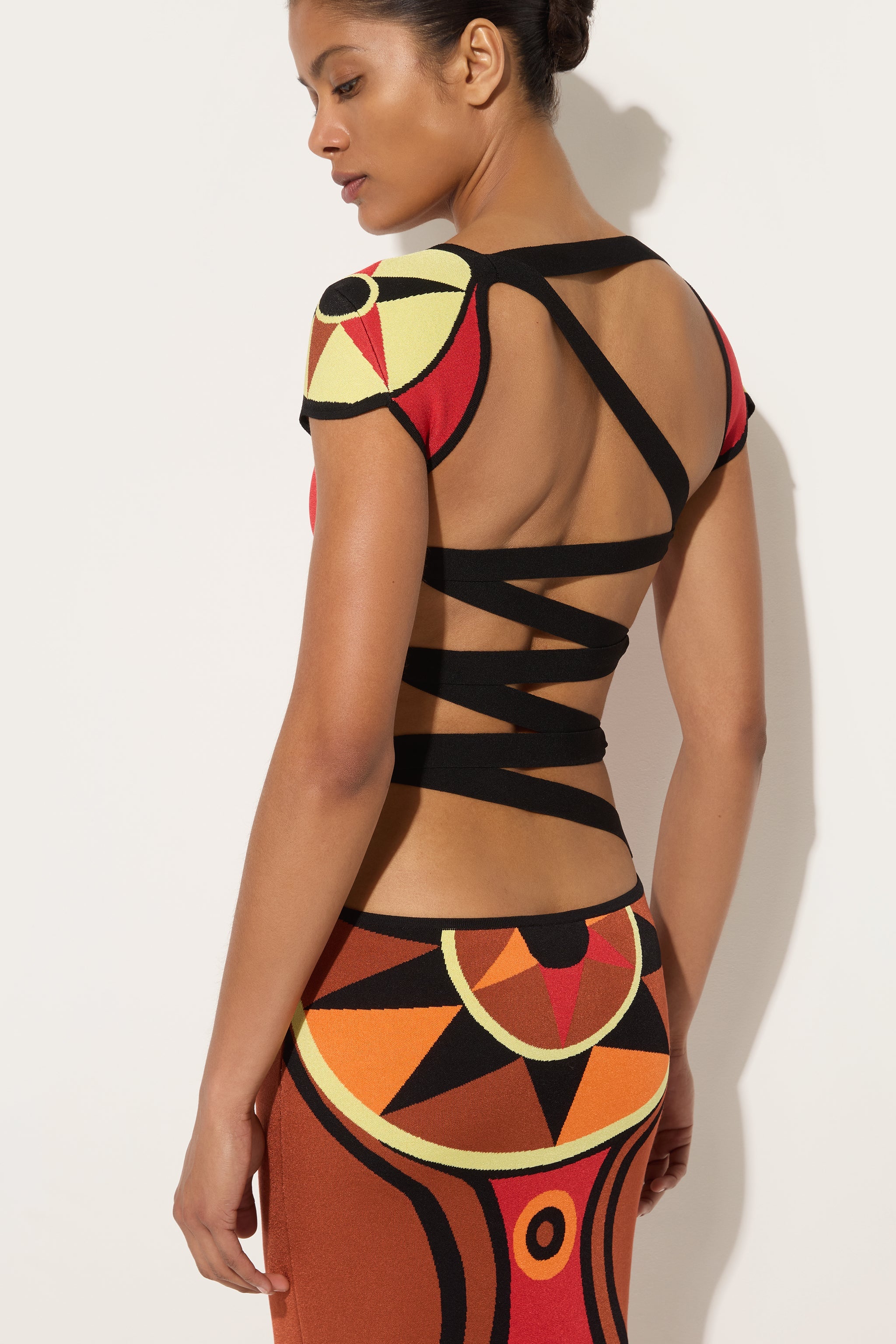 Emilio Pucci Bongo robe longue moulante marron rouge jacquard