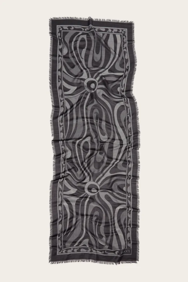 Emilio Pucci Marmo Foulard soie gris/noir 70x200