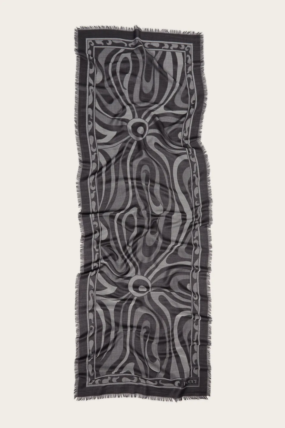 Emilio Pucci Marmo Foulard soie gris/noir 70x200