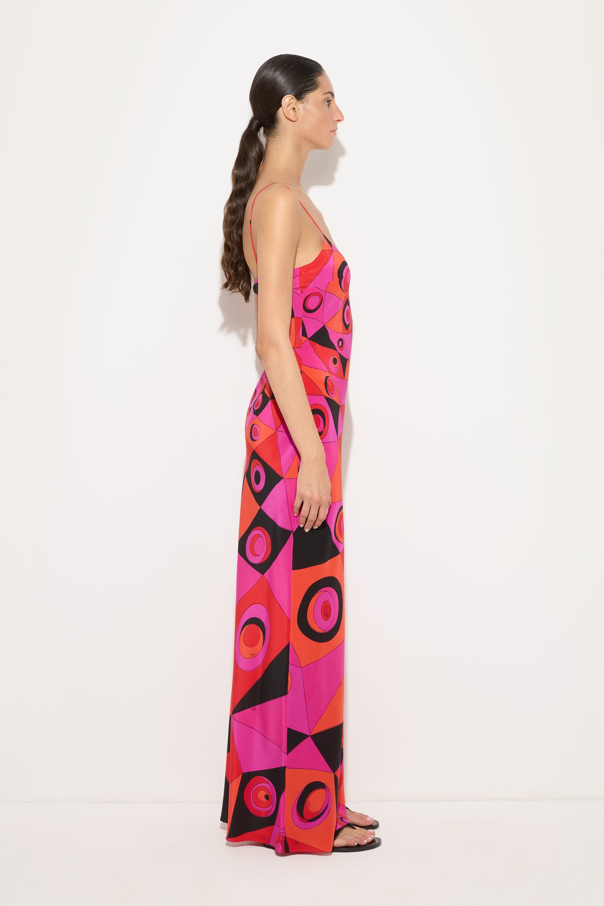 Emilio Pucci Occhi Robe Fuchsia/Black soie fendue