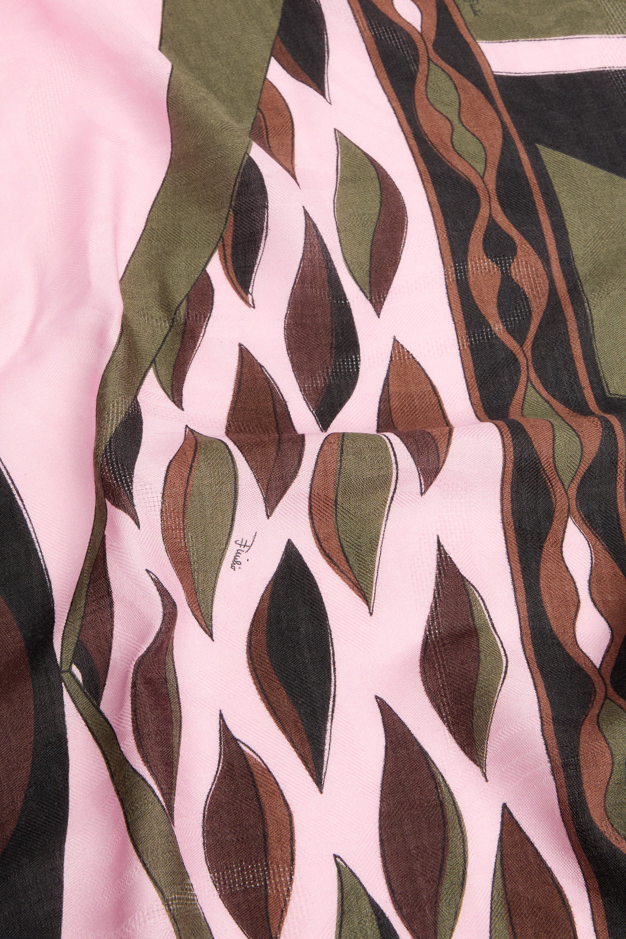 Emilio Pucci Pashmina Laine Soie Kaki/Rose 120x120