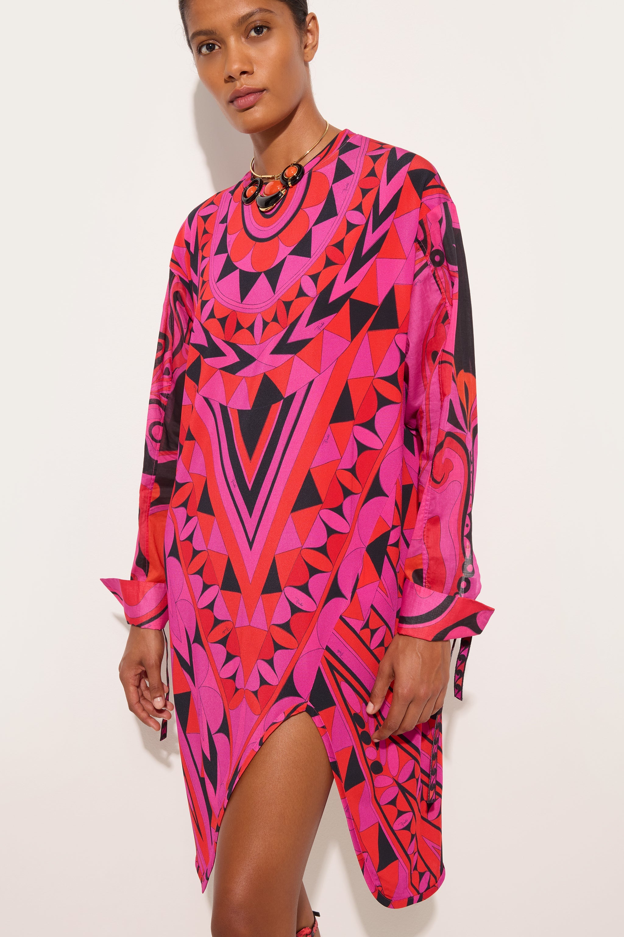 Emilio Pucci Manuba robe fuchsia noir jersey viscose manches longues