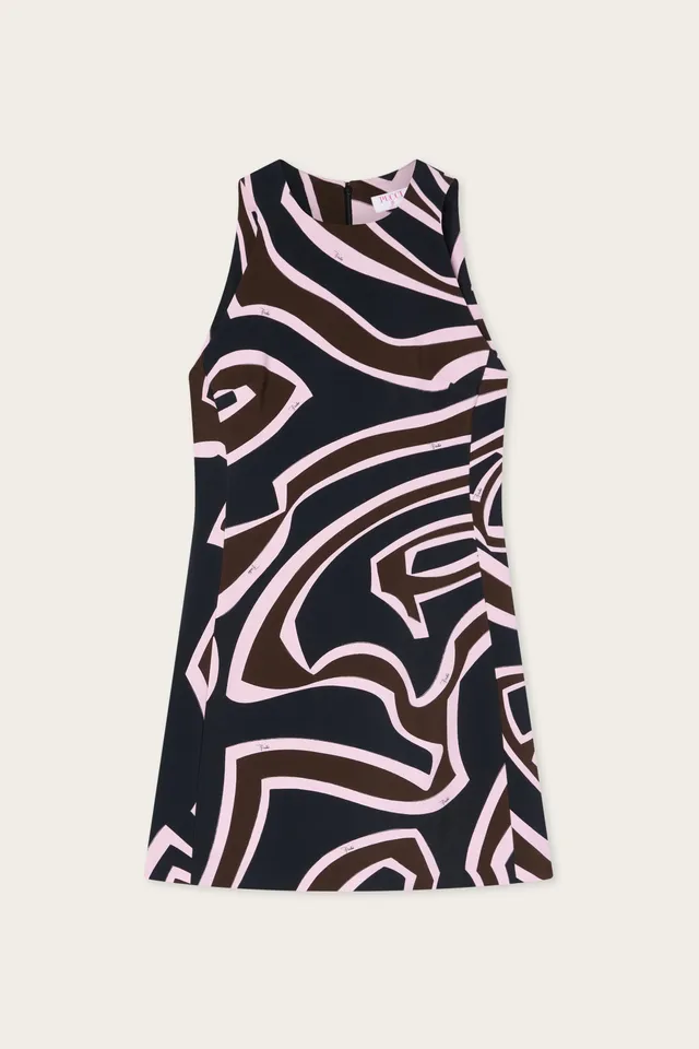 Emilio Pucci Labirinto robe en cady kaki rose sans manches