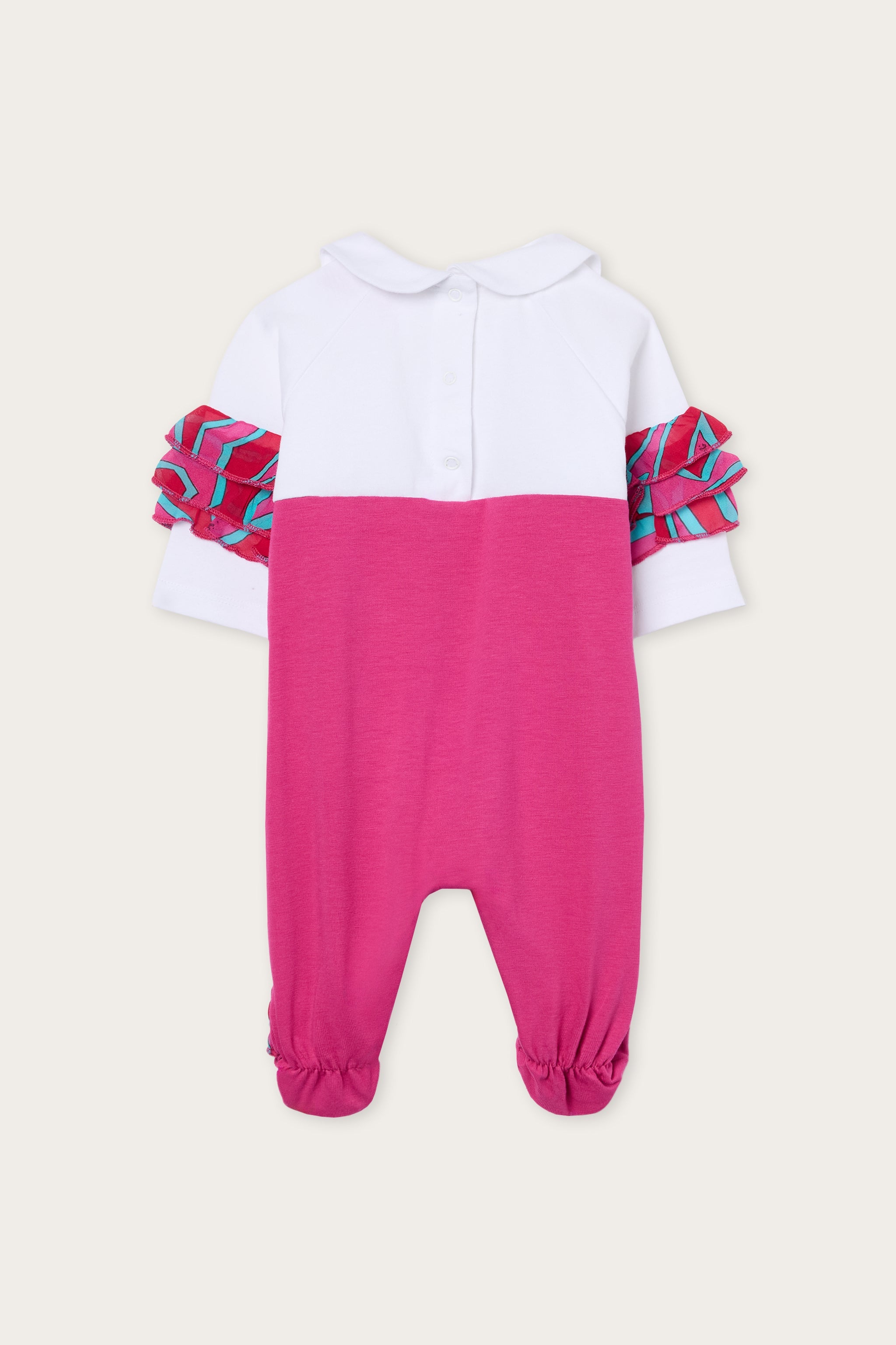 Emilio Pucci Tutina grenouillère coton blanc fuchsia 6M