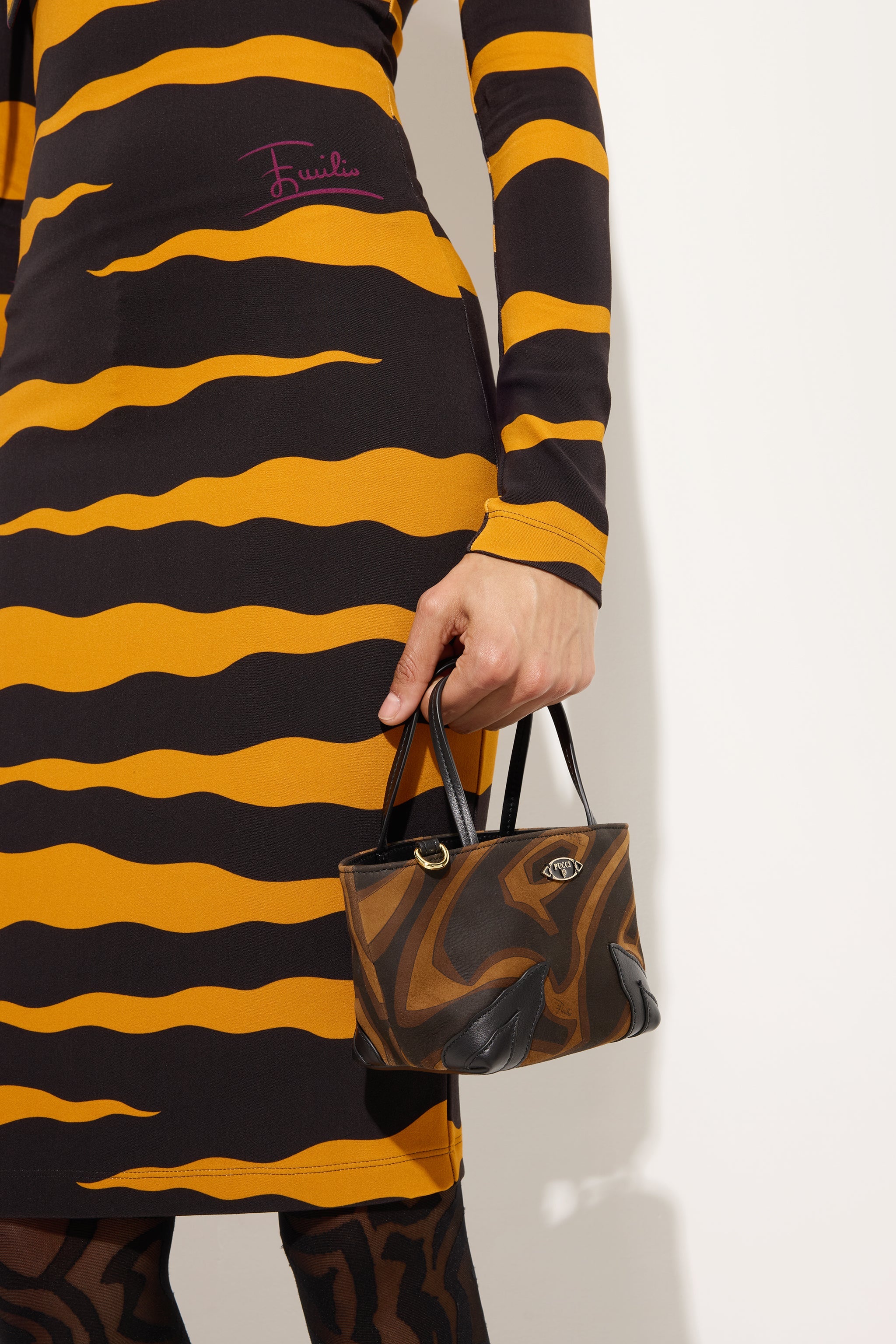 Emilio Pucci Palio mini tote noir or suède labyrinthe