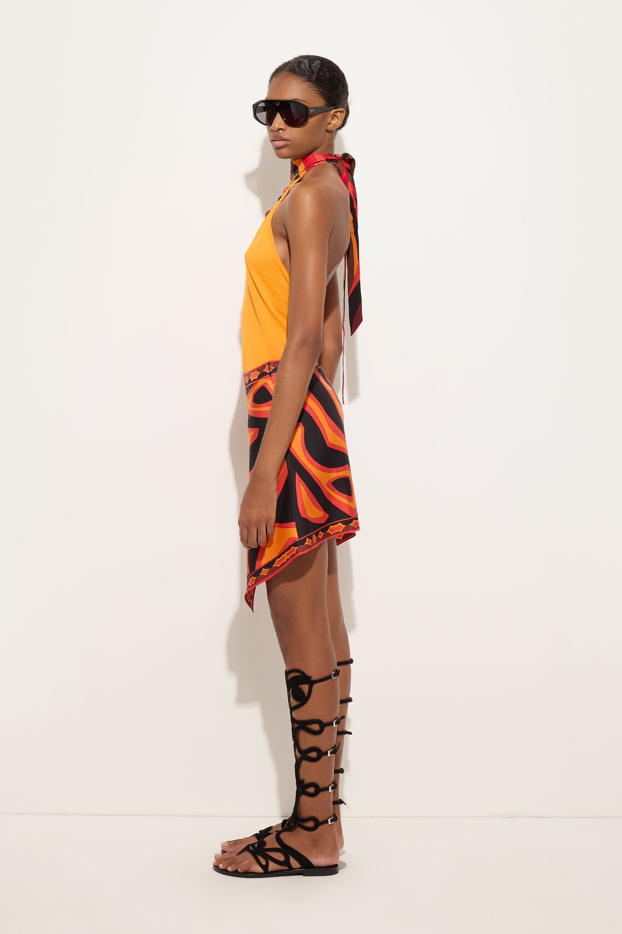 Emilio Pucci Labirinto jupe soie orange noir