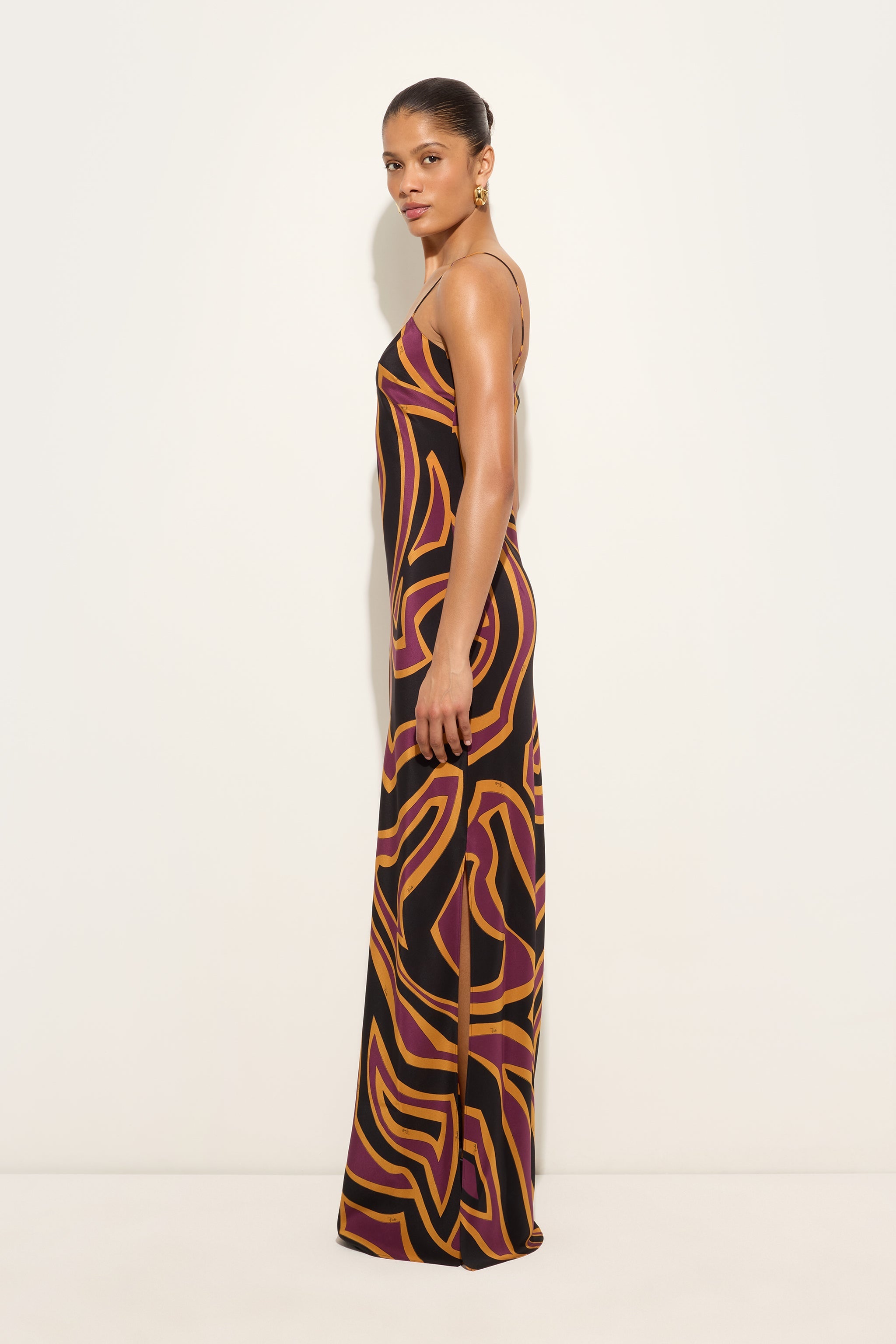 Emilio Pucci DRESSES Labirinto robe longue bordeaux gold soie