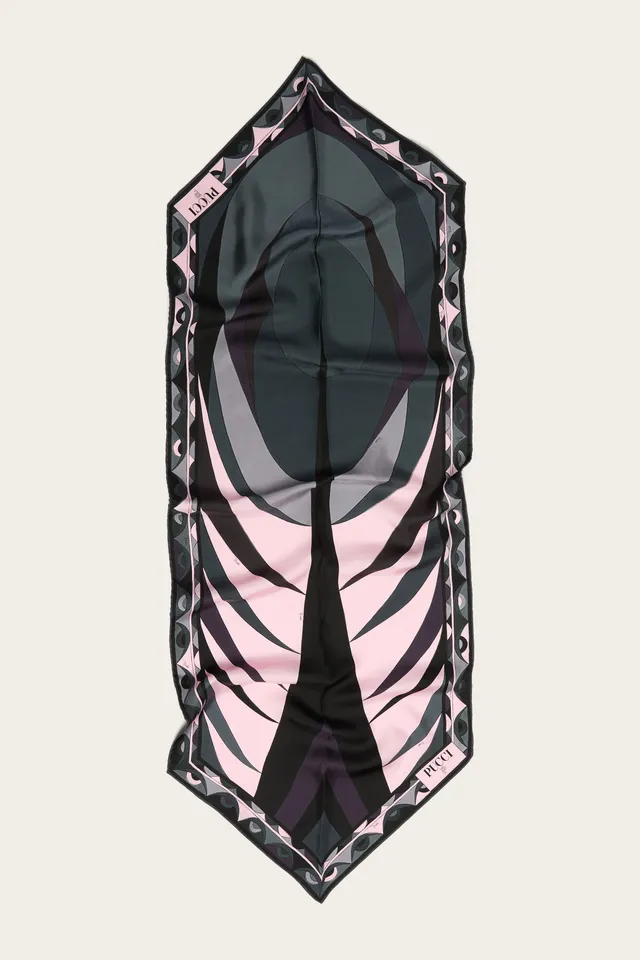 Emilio Pucci Volute losanga soie noir rose 43x140