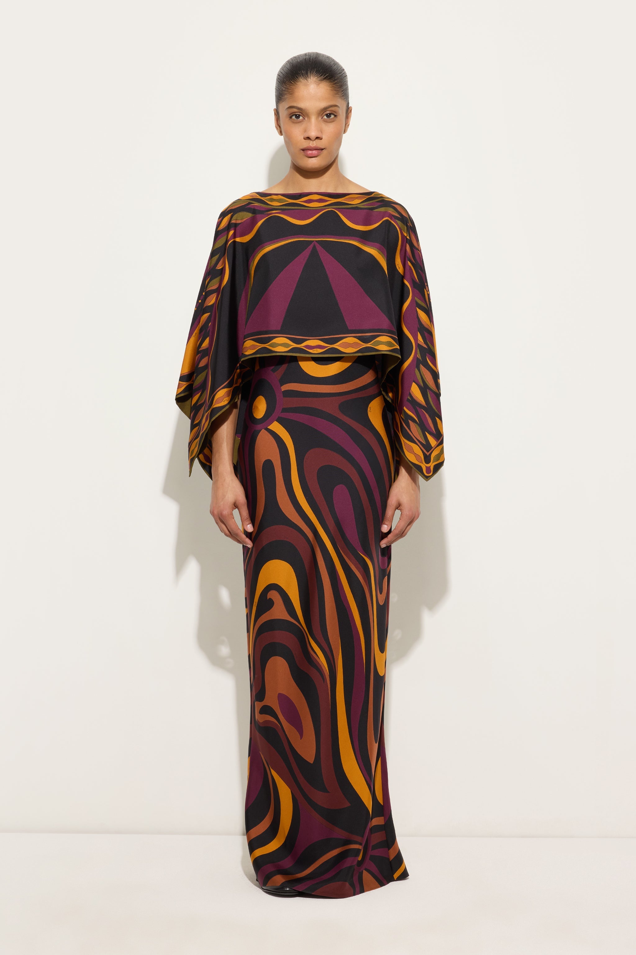Emilio Pucci Marmo 6URI306U761003 Robe longue soie Bordeaux/Gold
